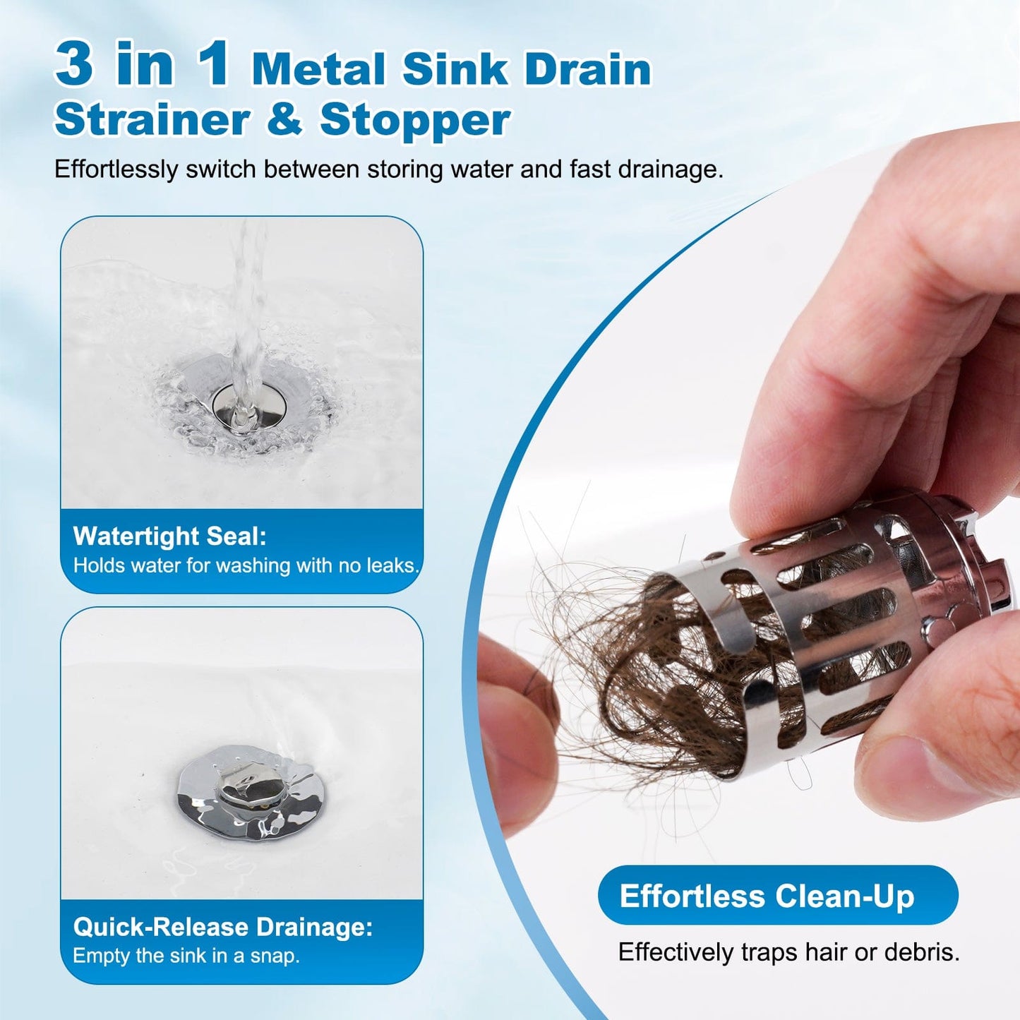 Hibbent Shop Drains Hibbent 2 Pack Universal Bathroom Sink Drain Strainer, 3 in 1 Pop Up Stopper with Removable Stainless Steel Filter Basket, Brass Bullet Core, Hair Catcher Sink Plug for 1.1''~2.36'' Hole, Chrome Hibbent 2 Pack Universal Bathroom Sink Drain Strainer, 3 in 1 Pop Up Stopper with Removable Stainless Steel Filter Basket, Brass Bullet Core, Hair Catcher Sink Plug for 1.1''~2.36'' Hole, Chrome