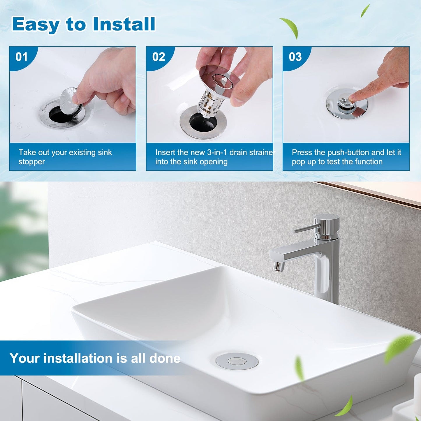 Hibbent Shop Drains Hibbent 2 Pack Universal Bathroom Sink Drain Strainer, 3 in 1 Pop Up Stopper with Removable Stainless Steel Filter Basket, Brass Bullet Core, Hair Catcher Sink Plug for 1.1''~2.36'' Hole, Chrome Hibbent 2 Pack Universal Bathroom Sink Drain Strainer, 3 in 1 Pop Up Stopper with Removable Stainless Steel Filter Basket, Brass Bullet Core, Hair Catcher Sink Plug for 1.1''~2.36'' Hole, Chrome