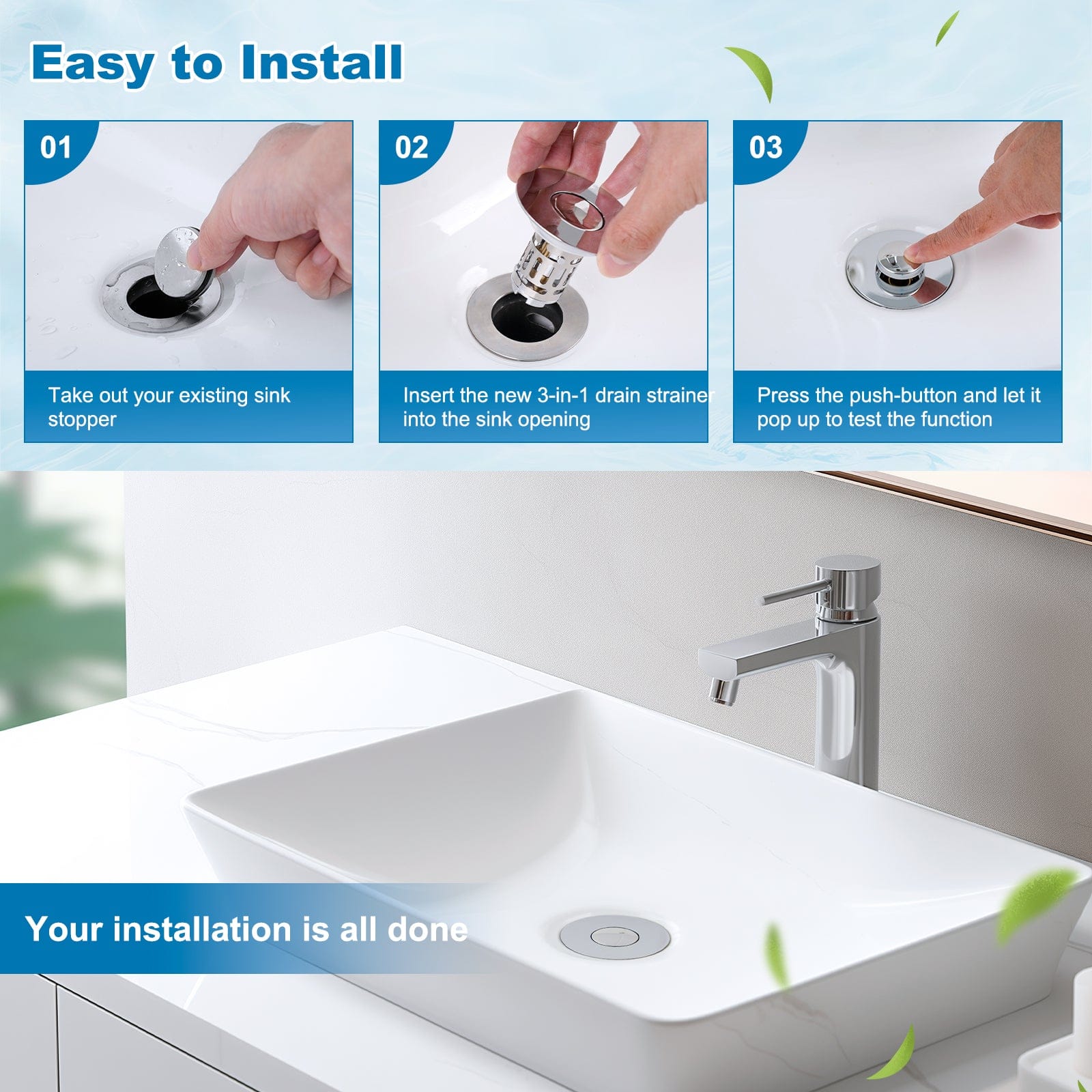 Hibbent Shop Drains Hibbent 2 Pack Universal Bathroom Sink Drain Strainer, 3 in 1 Pop Up Stopper with Removable Stainless Steel Filter Basket, Brass Bullet Core, Hair Catcher Sink Plug for 1.1''~2.36'' Hole, Chrome Hibbent 2 Pack Universal Bathroom Sink Drain Strainer, 3 in 1 Pop Up Stopper with Removable Stainless Steel Filter Basket, Brass Bullet Core, Hair Catcher Sink Plug for 1.1''~2.36'' Hole, Chrome