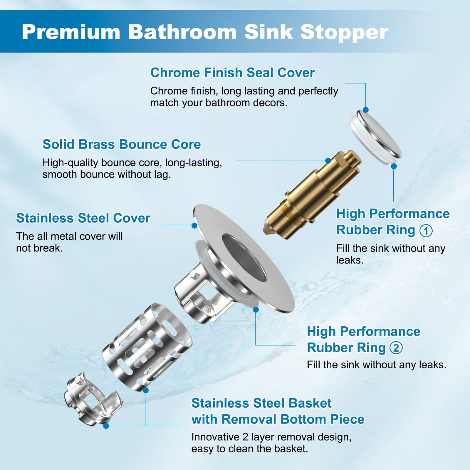 Hibbent Shop Drains Hibbent 2 Pack Universal Bathroom Sink Drain Strainer, 3 in 1 Pop Up Stopper with Removable Stainless Steel Filter Basket, Brass Bullet Core, Hair Catcher Sink Plug for 1.1''~2.36'' Hole, Chrome Hibbent 2 Pack Universal Bathroom Sink Drain Strainer, 3 in 1 Pop Up Stopper with Removable Stainless Steel Filter Basket, Brass Bullet Core, Hair Catcher Sink Plug for 1.1''~2.36'' Hole, Chrome