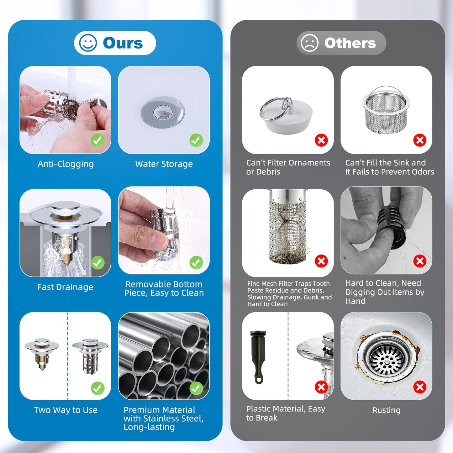Hibbent Shop Drains Hibbent 2 Pack Universal Bathroom Sink Drain Strainer, 3 in 1 Pop Up Stopper with Removable Stainless Steel Filter Basket, Brass Bullet Core, Hair Catcher Sink Plug for 1.1''~2.36'' Hole, Chrome Hibbent 2 Pack Universal Bathroom Sink Drain Strainer, 3 in 1 Pop Up Stopper with Removable Stainless Steel Filter Basket, Brass Bullet Core, Hair Catcher Sink Plug for 1.1''~2.36'' Hole, Chrome