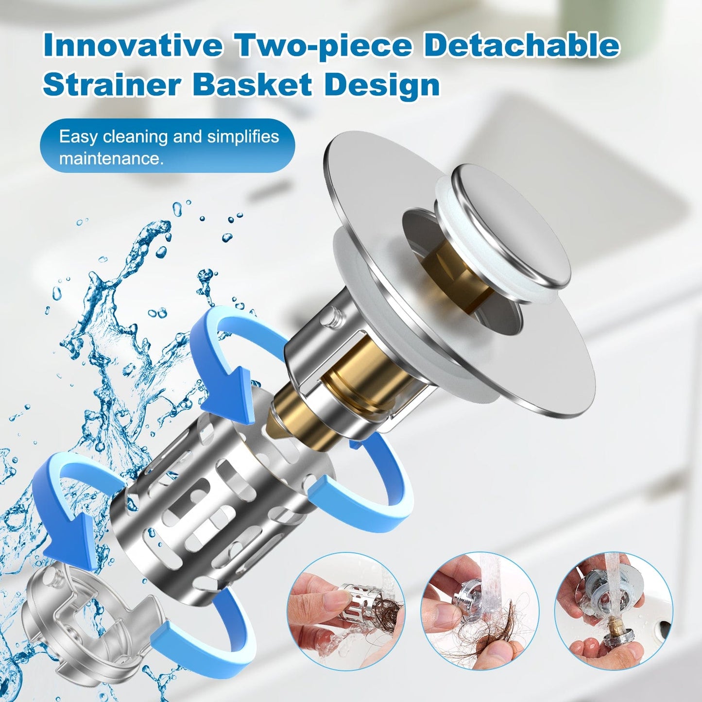 Hibbent Shop Drains Hibbent 2 Pack Universal Bathroom Sink Drain Strainer, 3 in 1 Pop Up Stopper with Removable Stainless Steel Filter Basket, Brass Bullet Core, Hair Catcher Sink Plug for 1.1''~2.36'' Hole, Chrome Hibbent 2 Pack Universal Bathroom Sink Drain Strainer, 3 in 1 Pop Up Stopper with Removable Stainless Steel Filter Basket, Brass Bullet Core, Hair Catcher Sink Plug for 1.1''~2.36'' Hole, Chrome