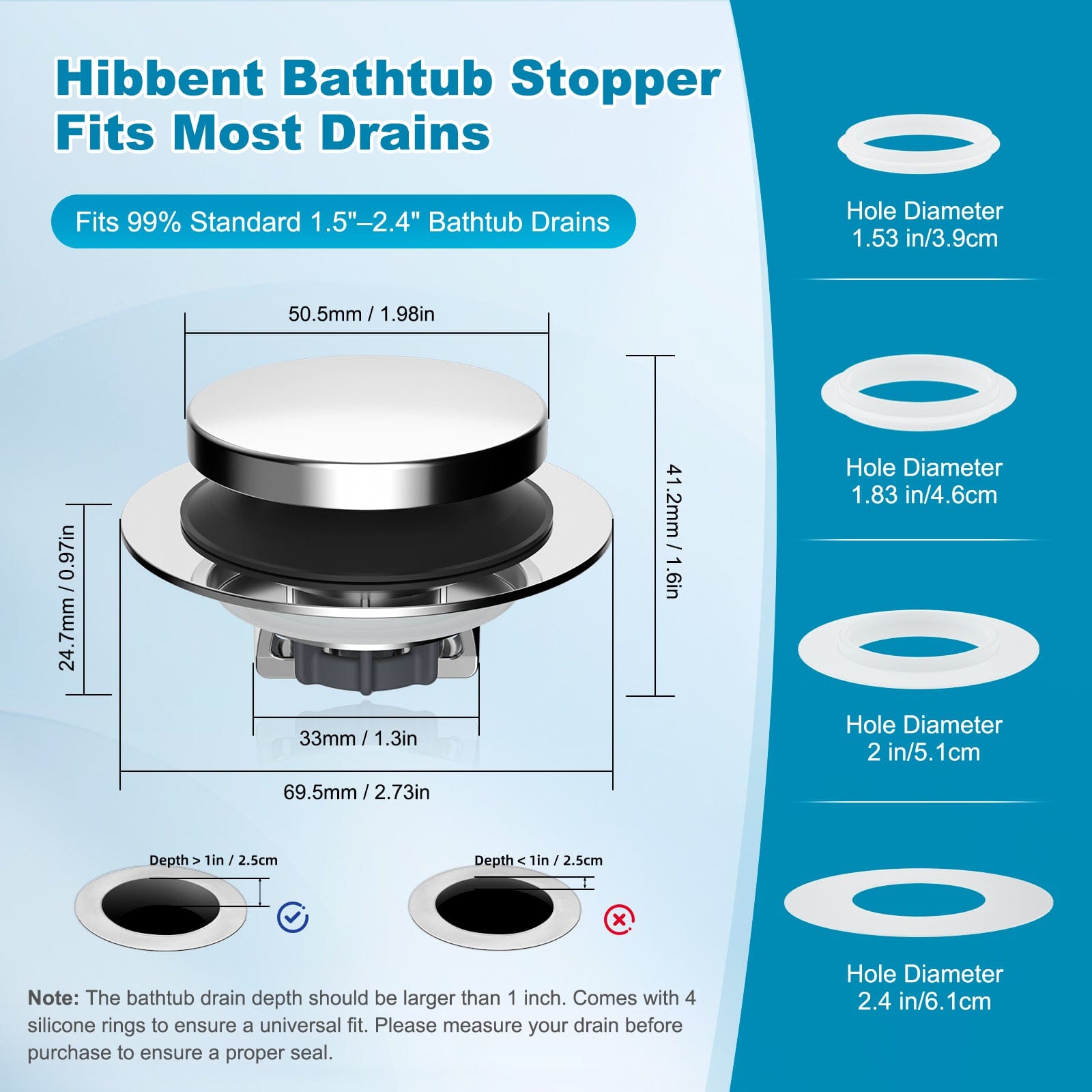 Hibbent Shop Drains Hibbent 3 in 1 Metal Bathtub Drain Stopper, Universal Pop Up Tub Stopper, Bathtub Drain Hair Catcher, Removable Filter Basket, Anti-Clogging Drain Plug for 1.5''~2.4'' Drain, Brass Bullet Core, Chrome Hibbent 3 in 1 Metal Bathtub Drain Stopper, Universal Pop Up Tub Stopper, Bathtub Drain Hair Catcher, Removable Filter Basket, Anti-Clogging Drain Plug for 1.5''~2.4'' Drain, Brass Bullet Core, Chrome