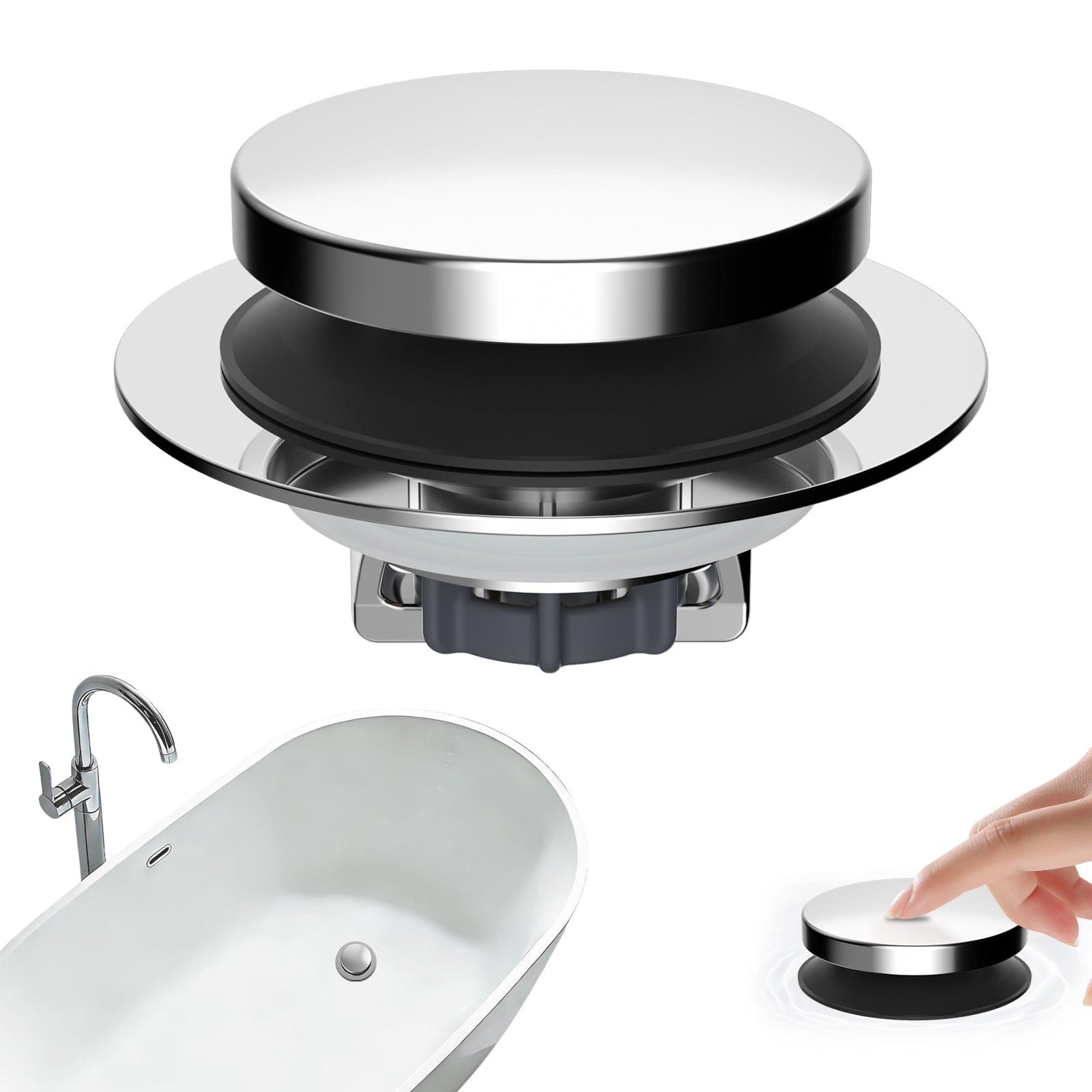 Hibbent Shop Drains Hibbent 3 in 1 Metal Bathtub Drain Stopper, Universal Pop Up Tub Stopper, Bathtub Drain Hair Catcher, Removable Filter Basket, Anti-Clogging Drain Plug for 1.5''~2.4'' Drain, Brass Bullet Core, Chrome Hibbent 3 in 1 Metal Bathtub Drain Stopper, Universal Pop Up Tub Stopper, Bathtub Drain Hair Catcher, Removable Filter Basket, Anti-Clogging Drain Plug for 1.5''~2.4'' Drain, Brass Bullet Core, Chrome