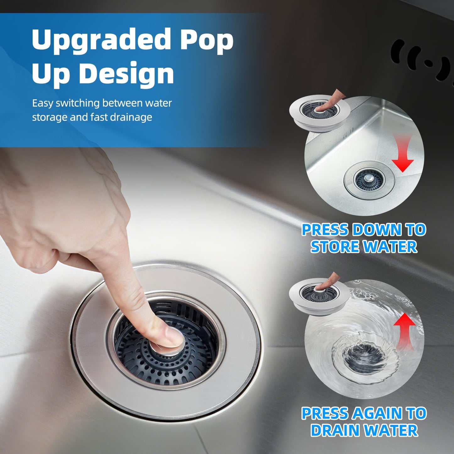 Hibbent Shop Drains Hibbent 4 Pack 3 in 1 Kitchen Sink Drain Strainer, Metal Pop Up Stopper Larger Anti-Clogging Basket, 3-Layer Seal, Detachable Sink Drain Plug for US Standard 3-1/2" Drain, Brushed Stainless Steel Hibbent 4 Pack 3 in 1 Kitchen Sink Drain Strainer, Metal Pop Up Stopper Larger Anti-Clogging Basket, 3-Layer Seal, Detachable Sink Drain Plug for US Standard 3-1/2" Drain, Brushed Stainless Steel