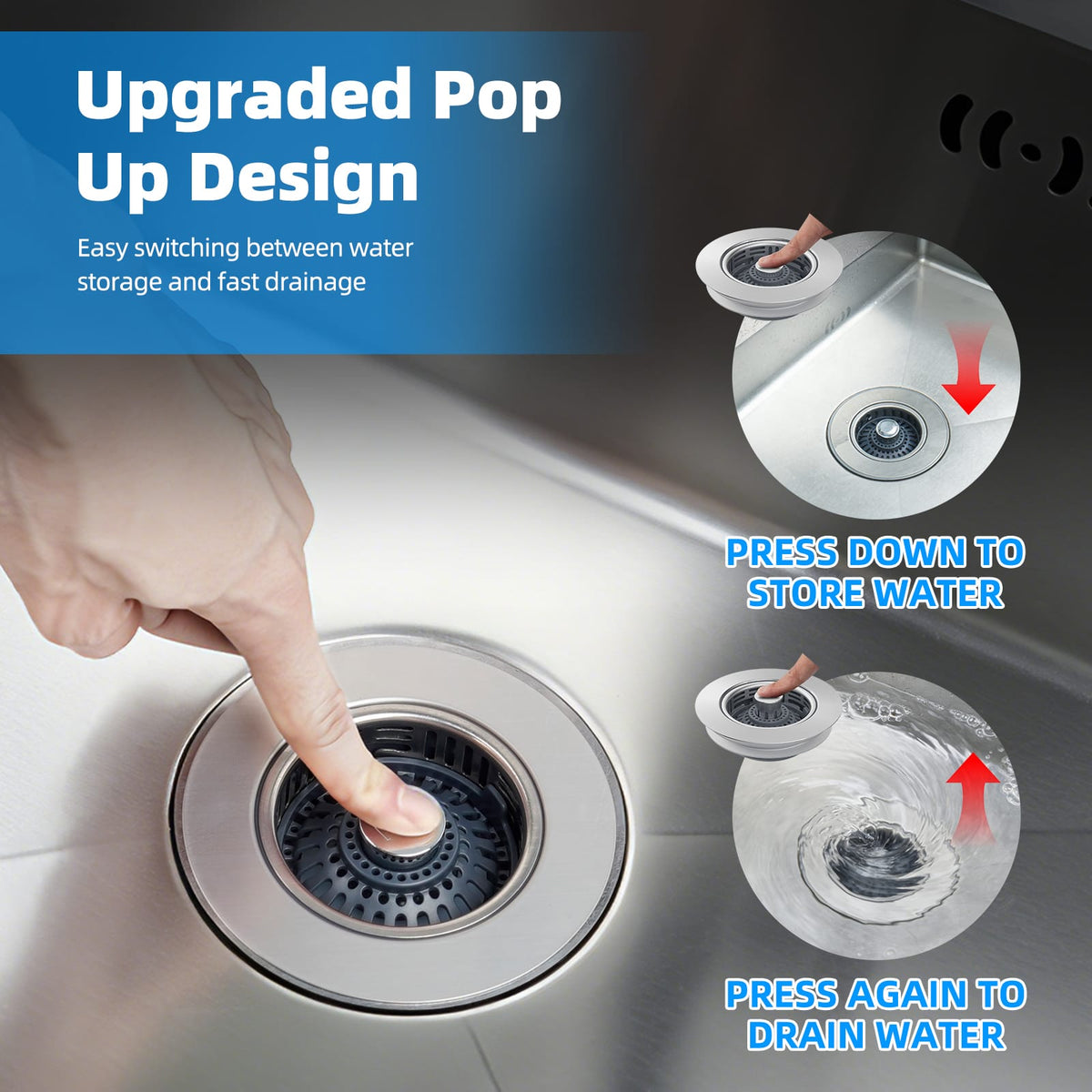 Hibbent Shop Drains Hibbent 4 Pack 3 in 1 Kitchen Sink Drain Strainer, Metal Pop Up Stopper Larger Anti-Clogging Basket, 3-Layer Seal, Detachable Sink Drain Plug for US Standard 3-1/2" Drain, Brushed Stainless Steel Hibbent 4 Pack 3 in 1 Kitchen Sink Drain Strainer, Metal Pop Up Stopper Larger Anti-Clogging Basket, 3-Layer Seal, Detachable Sink Drain Plug for US Standard 3-1/2" Drain, Brushed Stainless Steel