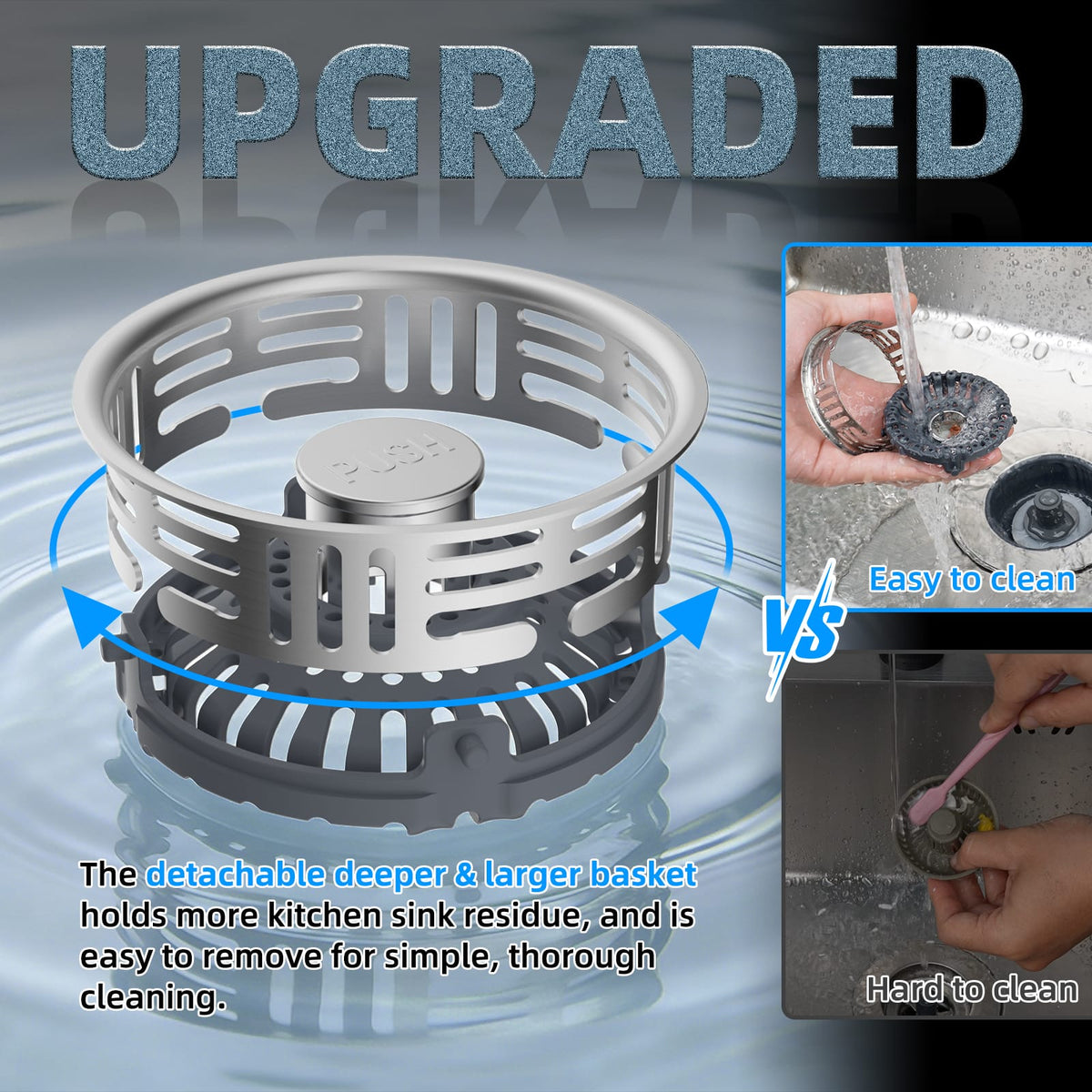 Hibbent Shop Drains Hibbent 4 Pack 3 in 1 Kitchen Sink Drain Strainer, Metal Pop Up Stopper Larger Anti-Clogging Basket, 3-Layer Seal, Detachable Sink Drain Plug for US Standard 3-1/2" Drain, Brushed Stainless Steel Hibbent 4 Pack 3 in 1 Kitchen Sink Drain Strainer, Metal Pop Up Stopper Larger Anti-Clogging Basket, 3-Layer Seal, Detachable Sink Drain Plug for US Standard 3-1/2" Drain, Brushed Stainless Steel