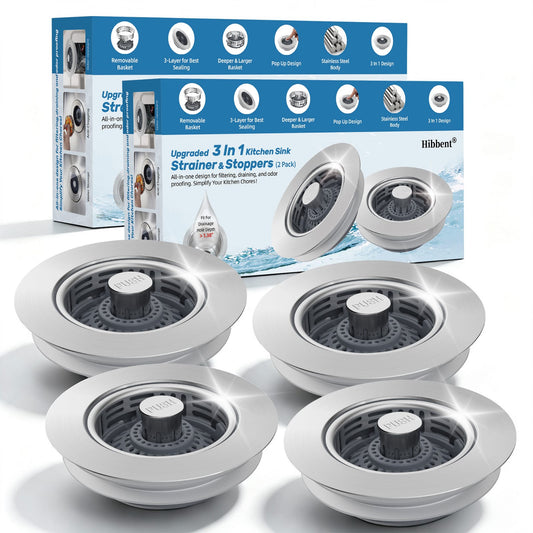 Hibbent Shop Drains Hibbent 4 Pack 3 in 1 Kitchen Sink Drain Strainer, Metal Pop Up Stopper Larger Anti-Clogging Basket, 3-Layer Seal, Detachable Sink Drain Plug for US Standard 3-1/2" Drain, Brushed Stainless Steel Hibbent 4 Pack 3 in 1 Kitchen Sink Drain Strainer, Metal Pop Up Stopper Larger Anti-Clogging Basket, 3-Layer Seal, Detachable Sink Drain Plug for US Standard 3-1/2" Drain, Brushed Stainless Steel