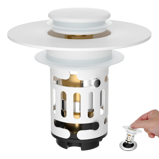 Hibbent Shop Drains Hibbent Universal Bathroom Sink Drain Strainer, 3 in 1 Pop Up Stopper Universal Hair Catcher Sink Plug, 1.1''-2.36'' Hole, Removable Stainless Steel Filter Basket, Brass Core Hibbent Universal Bathroom Sink Drain Strainer, 3 in 1 Pop Up Stopper Universal Hair Catcher Sink Plug, 1.1''-2.36'' Hole, Removable Stainless Steel Filter Basket, Brass Core