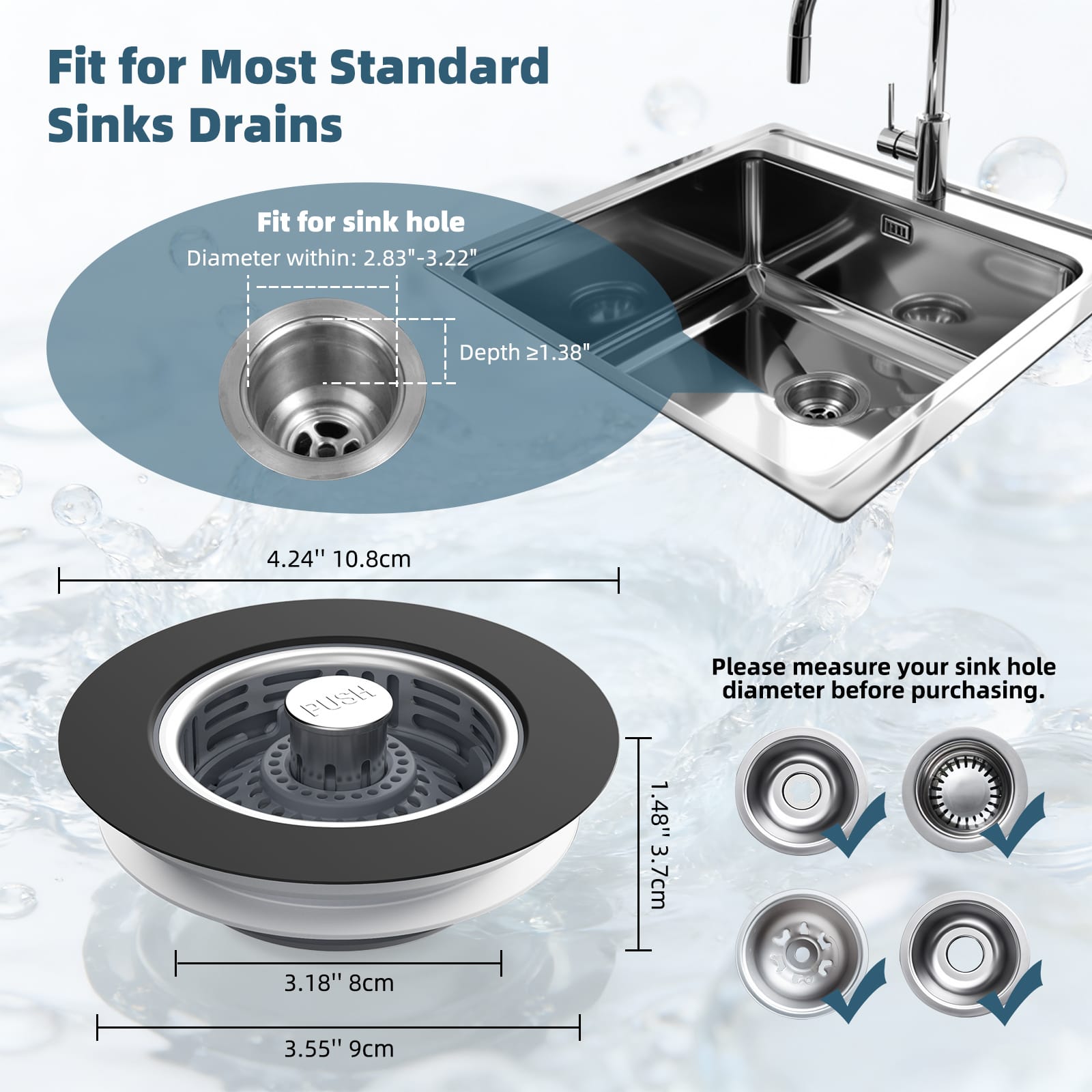 Hibbent Shop Drains Hibbent Upgraded 2 Pack 3 in 1 Kitchen Sink Drain Strainer, Stainless Steel Pop Up Sink Stopper, Larger Anti-Clogging Basket, 3-Layer Seal, Detachable Plug for US Standard 3-1/2" Drain, Matte Black Hibbent Upgraded 2 Pack 3 in 1 Kitchen Sink Drain Strainer, Stainless Steel Pop Up Sink Stopper, Larger Anti-Clogging Basket, 3-Layer Seal, Detachable Plug for US Standard 3-1/2" Drain, Matte Black