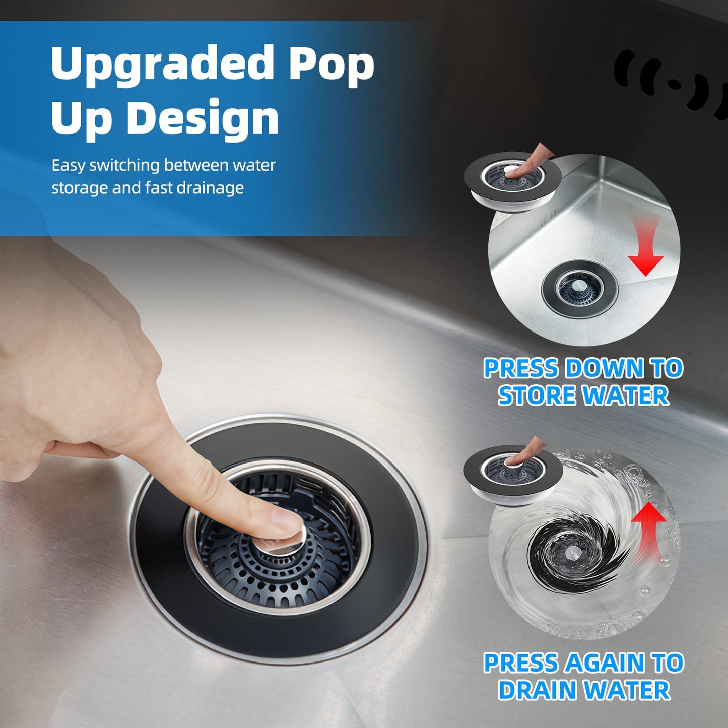 Hibbent Shop Drains Hibbent Upgraded 2 Pack 3 in 1 Kitchen Sink Drain Strainer, Stainless Steel Pop Up Sink Stopper, Larger Anti-Clogging Basket, 3-Layer Seal, Detachable Plug for US Standard 3-1/2" Drain, Matte Black Hibbent Upgraded 2 Pack 3 in 1 Kitchen Sink Drain Strainer, Stainless Steel Pop Up Sink Stopper, Larger Anti-Clogging Basket, 3-Layer Seal, Detachable Plug for US Standard 3-1/2" Drain, Matte Black