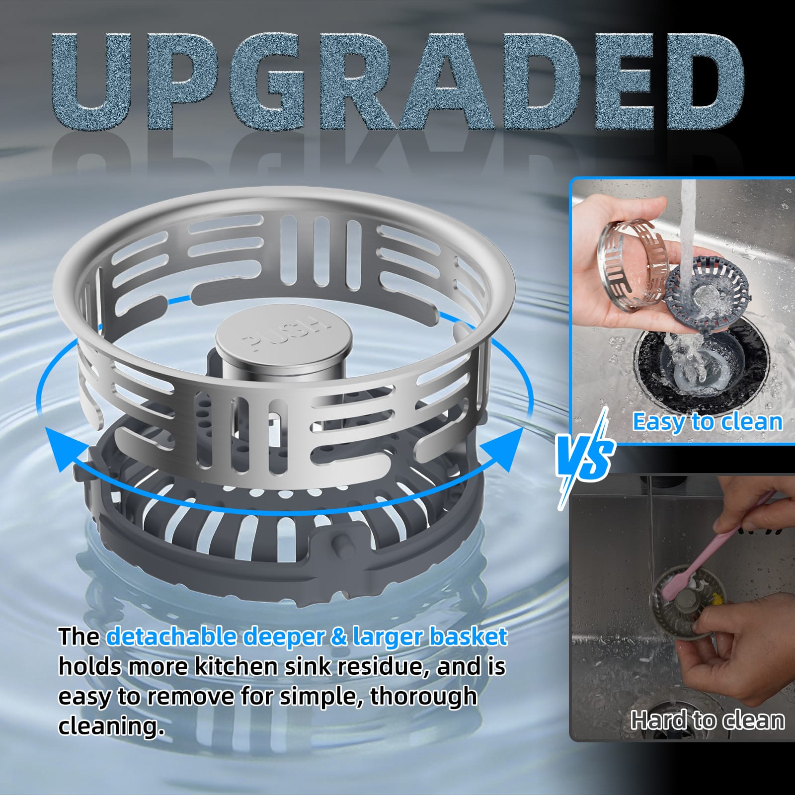Hibbent Shop Drains Hibbent Upgraded 2 Pack 3 in 1 Kitchen Sink Drain Strainer, Stainless Steel Pop Up Sink Stopper, Larger Anti-Clogging Basket, 3-Layer Seal, Detachable Plug for US Standard 3-1/2" Drain, Matte Black Hibbent Upgraded 2 Pack 3 in 1 Kitchen Sink Drain Strainer, Stainless Steel Pop Up Sink Stopper, Larger Anti-Clogging Basket, 3-Layer Seal, Detachable Plug for US Standard 3-1/2" Drain, Matte Black