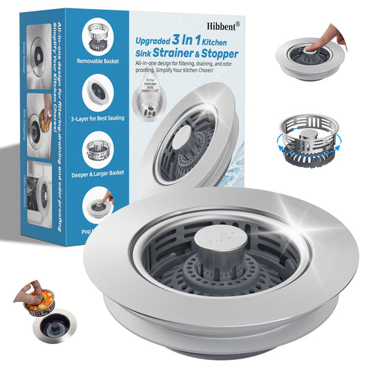 Hibbent Shop Drains Hibbent Upgraded 3 in 1 Kitchen Sink Drain Strainer, Stainless Steel Pop Up Sink Stopper, Larger Anti-Clogging Basket, 3-Layer Seal, Detachable Drain Plug for US Standard 3-1/2" Drain, Brushed Nickel Hibbent Upgraded 3 in 1 Kitchen Sink Drain Strainer, Stainless Steel Pop Up Sink Stopper, Larger Anti-Clogging Basket, 3-Layer Seal, Detachable Drain Plug for US Standard 3-1/2" Drain, Brushed Nickel