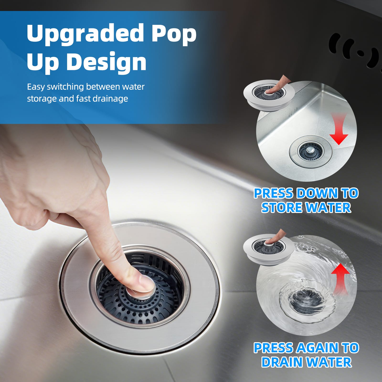 Hibbent Shop Drains Hibbent Upgraded 3 in 1 Kitchen Sink Drain Strainer, Stainless Steel Pop Up Sink Stopper, Larger Anti-Clogging Basket, 3-Layer Seal, Detachable Drain Plug for US Standard 3-1/2" Drain, Brushed Nickel Hibbent Upgraded 3 in 1 Kitchen Sink Drain Strainer, Stainless Steel Pop Up Sink Stopper, Larger Anti-Clogging Basket, 3-Layer Seal, Detachable Drain Plug for US Standard 3-1/2" Drain, Brushed Nickel