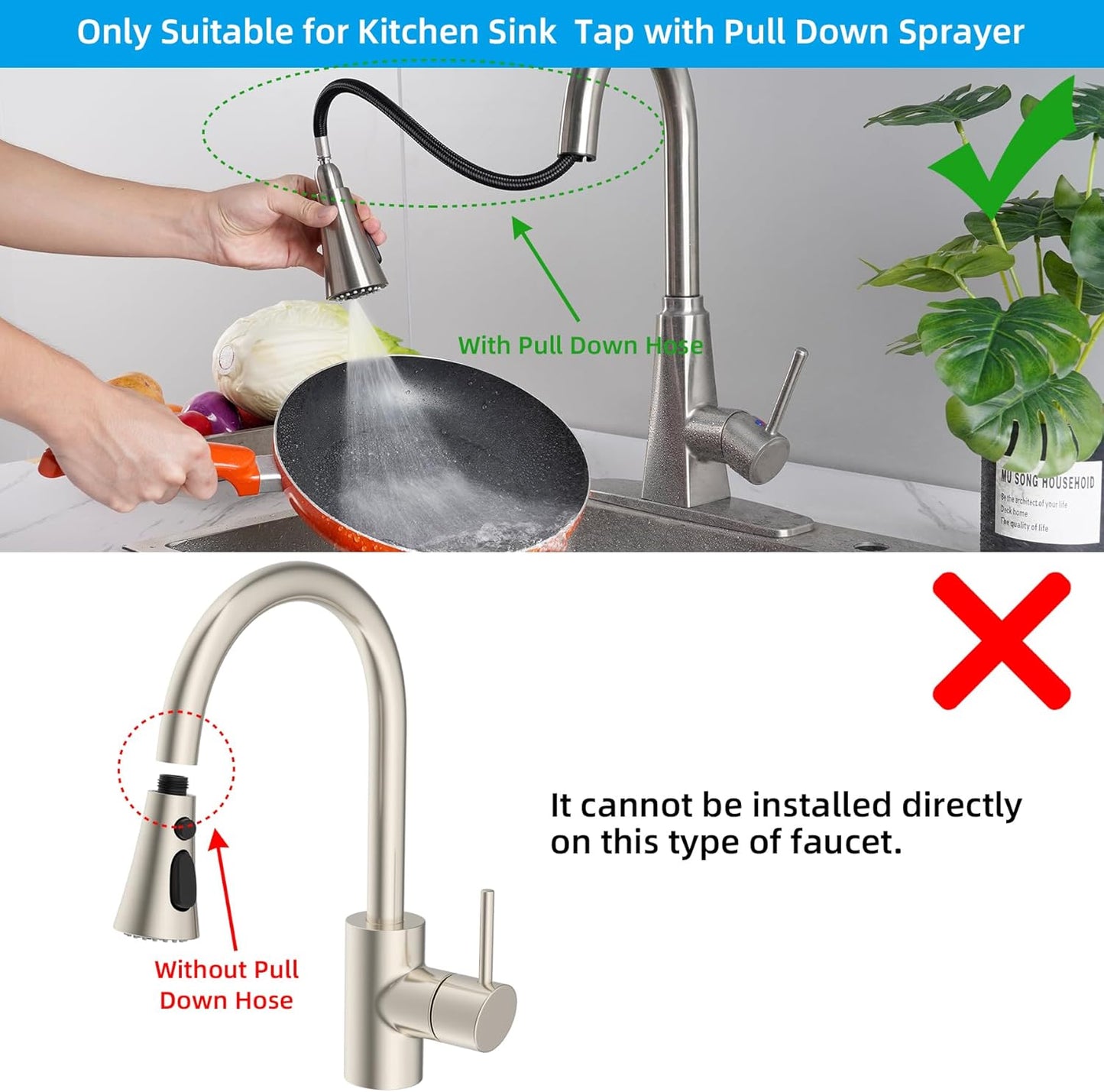 Hibbent Shop Faucet Accessories 3-Function Pull Down Kitchen Faucet Head Replacement with 12 Adapters, NSF/ANSI/CAN 61 & CUPC Certified Sink Spray Nozzle, Compatible with Moen, Delta, Kohler Faucets, Brushed Nickel 3-Function Pull Down Kitchen Faucet Head Replacement with 12 Adapters, NSF/ANSI/CAN 61 & CUPC Certified Sink Spray Nozzle, Compatible with Moen, Delta, Kohler Faucets, Brushed Nickel