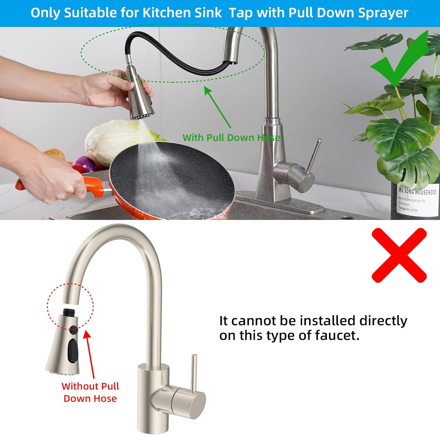 Hibbent Shop Faucet Accessories 3-Function Pull Down Kitchen Faucet Head Replacement with 12 Adapters, NSF/ANSI/CAN 61 & CUPC Certified Sink Spray Nozzle, Compatible with Moen, Delta, Kohler Faucets, Brushed Nickel 3-Function Pull Down Kitchen Faucet Head Replacement with 12 Adapters, NSF/ANSI/CAN 61 & CUPC Certified Sink Spray Nozzle, Compatible with Moen, Delta, Kohler Faucets, Brushed Nickel