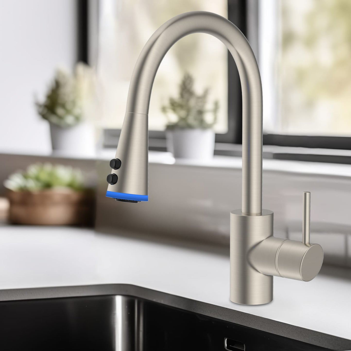 Hibbent Shop Faucet Accessories Hibbent Pull Down Faucet Head Replacement, 4-Function Kitchen Sink Spray Nozzle Replacement with 15 Adapters, Compatible with Moen, American Standard, Delta, Kohler Faucets, Brushed Nickel Hibbent Pull Down Faucet Head Replacement, 4-Function Kitchen Sink Spray Nozzle Replacement with 15 Adapters, Compatible with Moen, American Standard, Delta, Kohler Faucets, Brushed Nickel