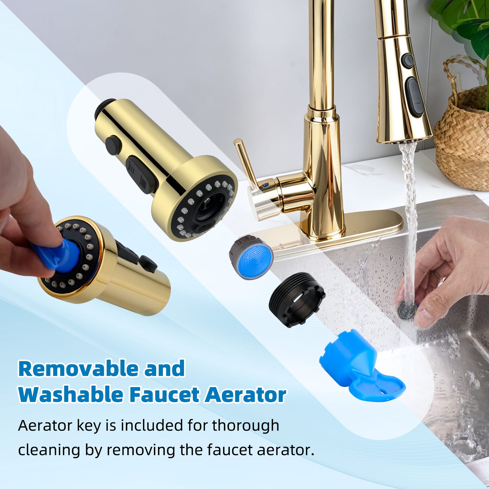 Hibbent Shop Faucet Accessories Hibbent Pull Down Kitchen Faucet Head Replacement, 3 Function Sink Faucet Sprayer Head Nozzle with 15 Adapters, Compatible with Moen, Delta, Kohler Faucets, Polished Brass Hibbent Pull Down Kitchen Faucet Head Replacement, 3 Function Sink Faucet Sprayer Head Nozzle with 15 Adapters, Compatible with Moen, Delta, Kohler Faucets, Polished Brass