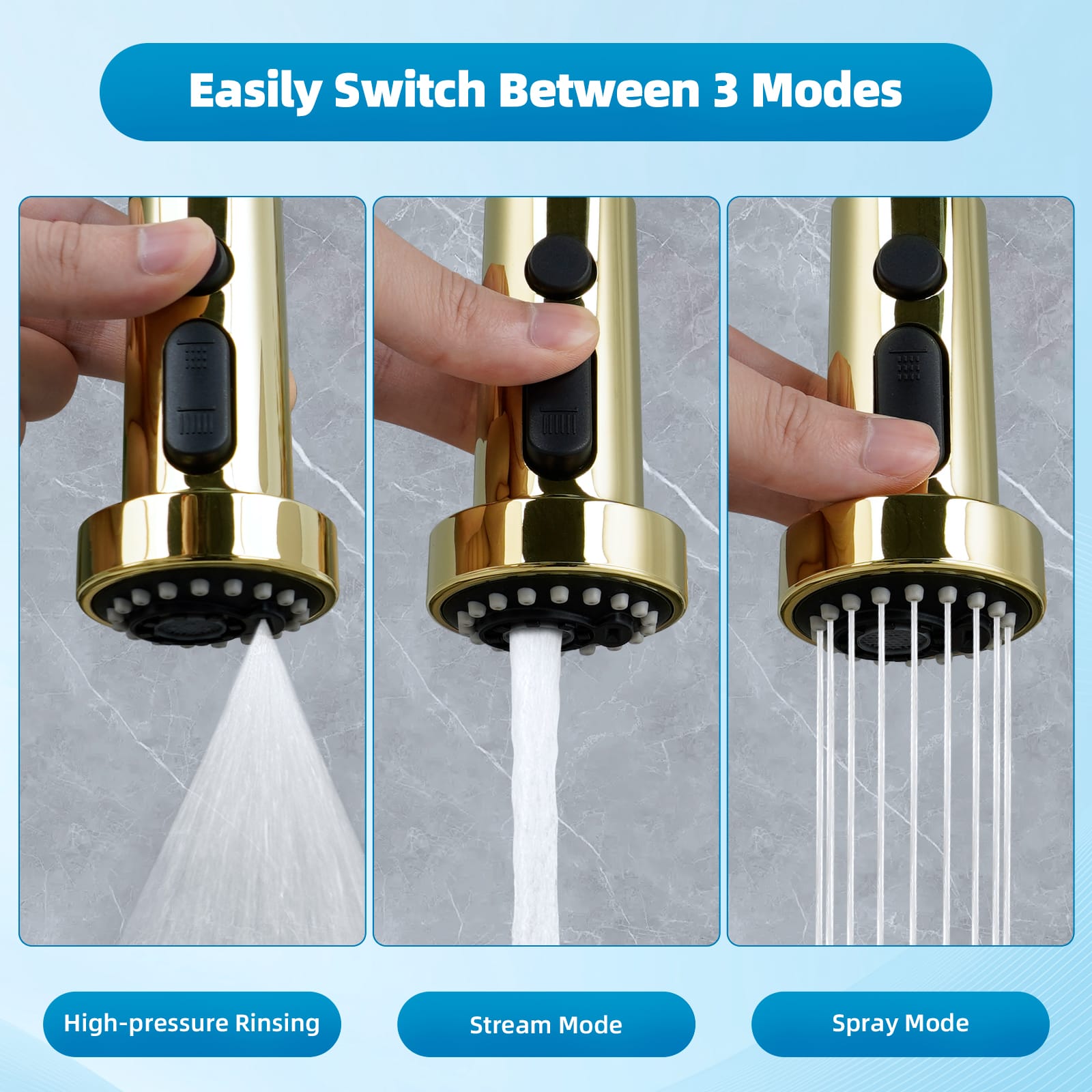 Hibbent Shop Faucet Accessories Hibbent Pull Down Kitchen Faucet Head Replacement, 3 Function Sink Faucet Sprayer Head Nozzle with 15 Adapters, Compatible with Moen, Delta, Kohler Faucets, Polished Brass Hibbent Pull Down Kitchen Faucet Head Replacement, 3 Function Sink Faucet Sprayer Head Nozzle with 15 Adapters, Compatible with Moen, Delta, Kohler Faucets, Polished Brass
