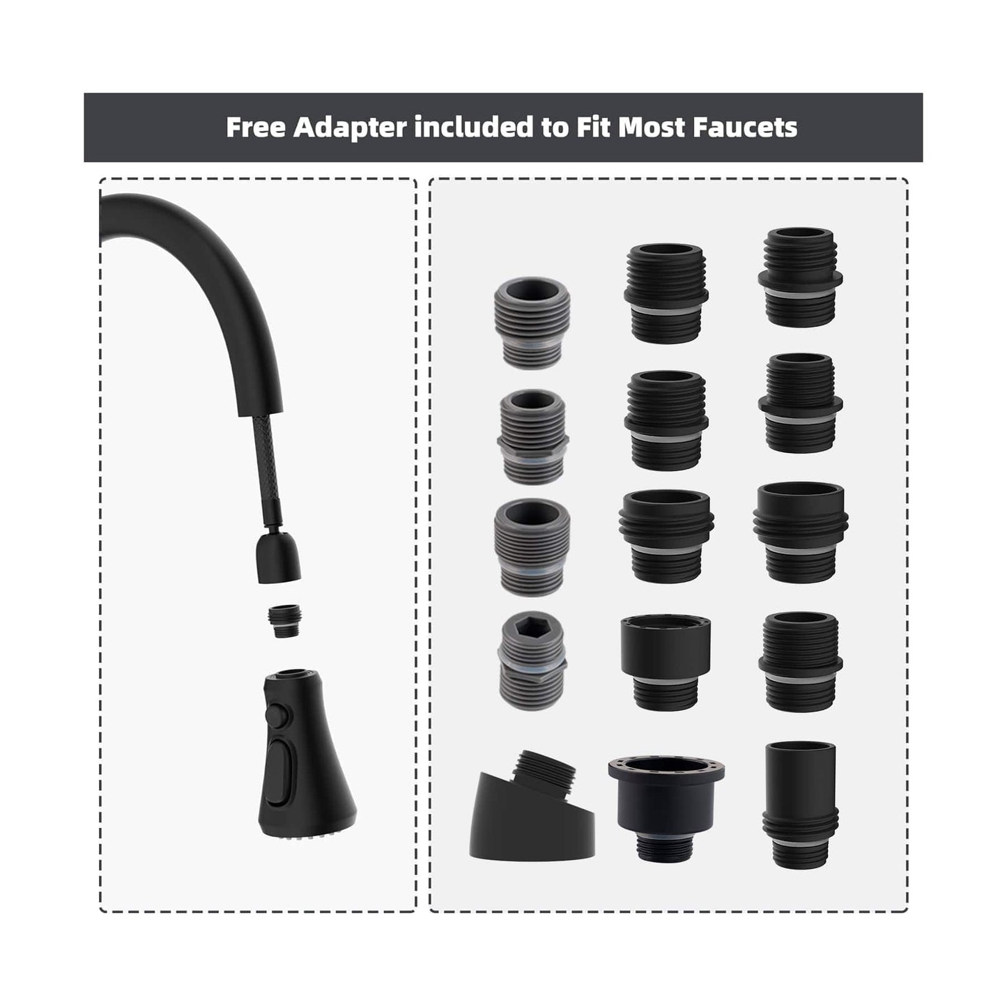 Hibbent Shop Faucet Accessories Hibbent Pull Down Spray Head for Kitchen Faucet, NSF/ANSI/CAN 61 & CUPC Certified 3-Function Spray Nozzle, 15 Adapters, Sink Faucet Head Replacement Compatible with Moen, Delta, Kohler, Matte Black Hibbent Pull Down Spray Head for Kitchen Faucet, NSF/ANSI/CAN 61 & CUPC Certified 3-Function Spray Nozzle, 15 Adapters, Sink Faucet Head Replacement Compatible with Moen, Delta, Kohler, Matte Black