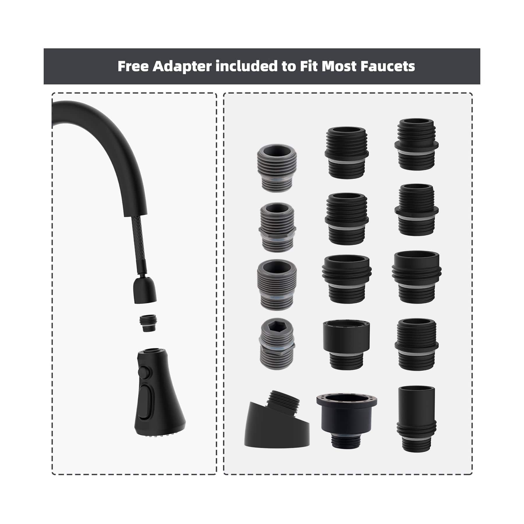 Hibbent Shop Faucet Accessories Hibbent Pull Down Spray Head for Kitchen Faucet, NSF/ANSI/CAN 61 & CUPC Certified 3-Function Spray Nozzle, 15 Adapters, Sink Faucet Head Replacement Compatible with Moen, Delta, Kohler, Matte Black Hibbent Pull Down Spray Head for Kitchen Faucet, NSF/ANSI/CAN 61 & CUPC Certified 3-Function Spray Nozzle, 15 Adapters, Sink Faucet Head Replacement Compatible with Moen, Delta, Kohler, Matte Black