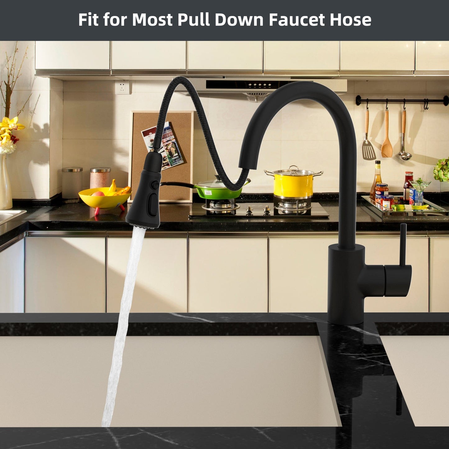 Hibbent Shop Faucet Accessories Hibbent Pull Down Spray Head for Kitchen Faucet, NSF/ANSI/CAN 61 & CUPC Certified 3-Function Spray Nozzle, 15 Adapters, Sink Faucet Head Replacement Compatible with Moen, Delta, Kohler, Matte Black Hibbent Pull Down Spray Head for Kitchen Faucet, NSF/ANSI/CAN 61 & CUPC Certified 3-Function Spray Nozzle, 15 Adapters, Sink Faucet Head Replacement Compatible with Moen, Delta, Kohler, Matte Black