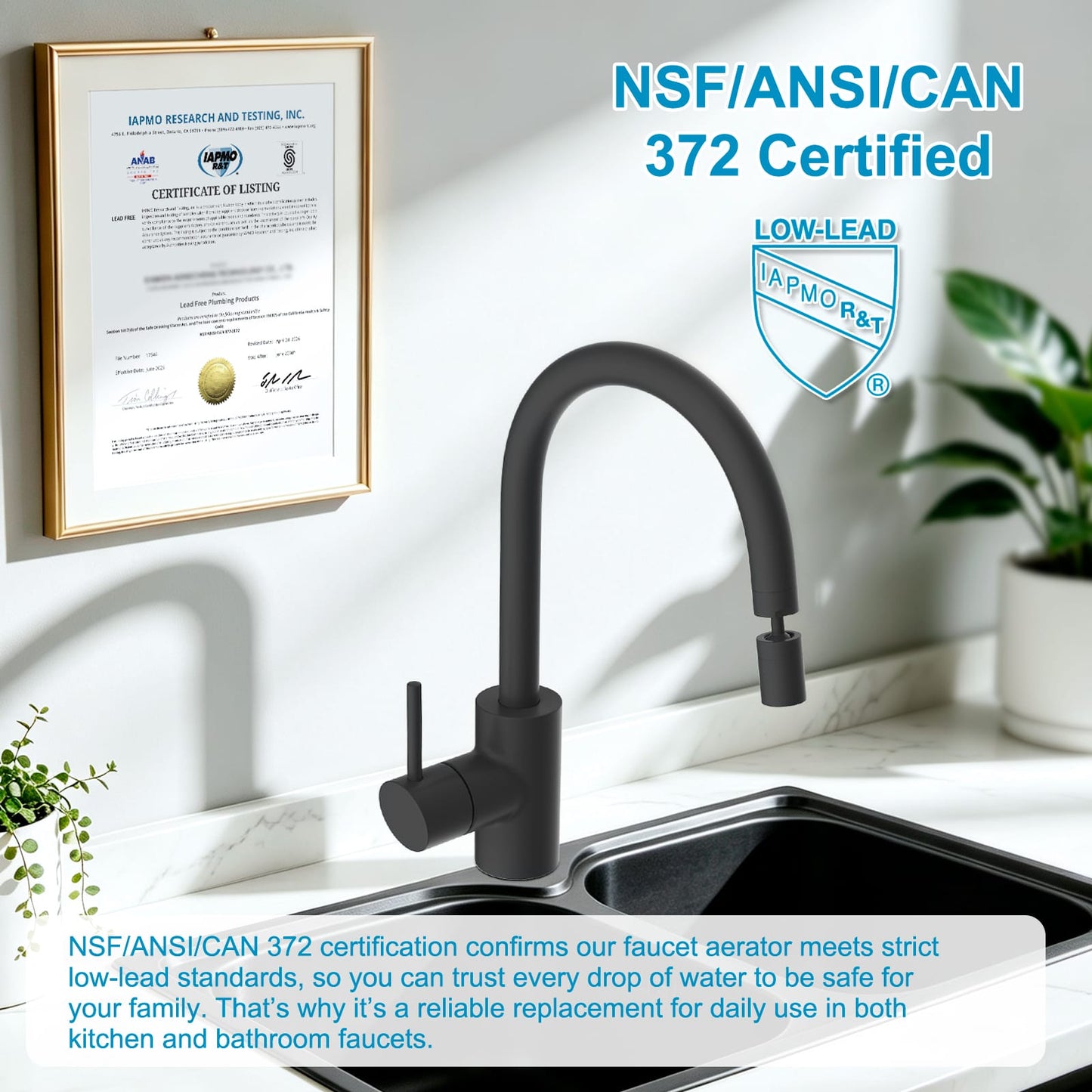 Hibbent Shop Faucet Aerator Hibbent 4-Mode Faucet Aerator, Faucet Sprayer Attachment, Matte Black NSF/ANSI/CAN 372 Certified, 360° Swivel Kitchen & Bathroom Sink Aerator, Faucet Replacement Part, 55/64 Inch Female Thread Hibbent 4-Mode Faucet Aerator, Faucet Sprayer Attachment, Matte Black NSF/ANSI/CAN 372 Certified, 360° Swivel Kitchen & Bathroom Sink Aerator, Faucet Replacement Part, 55/64 Inch Female Thread