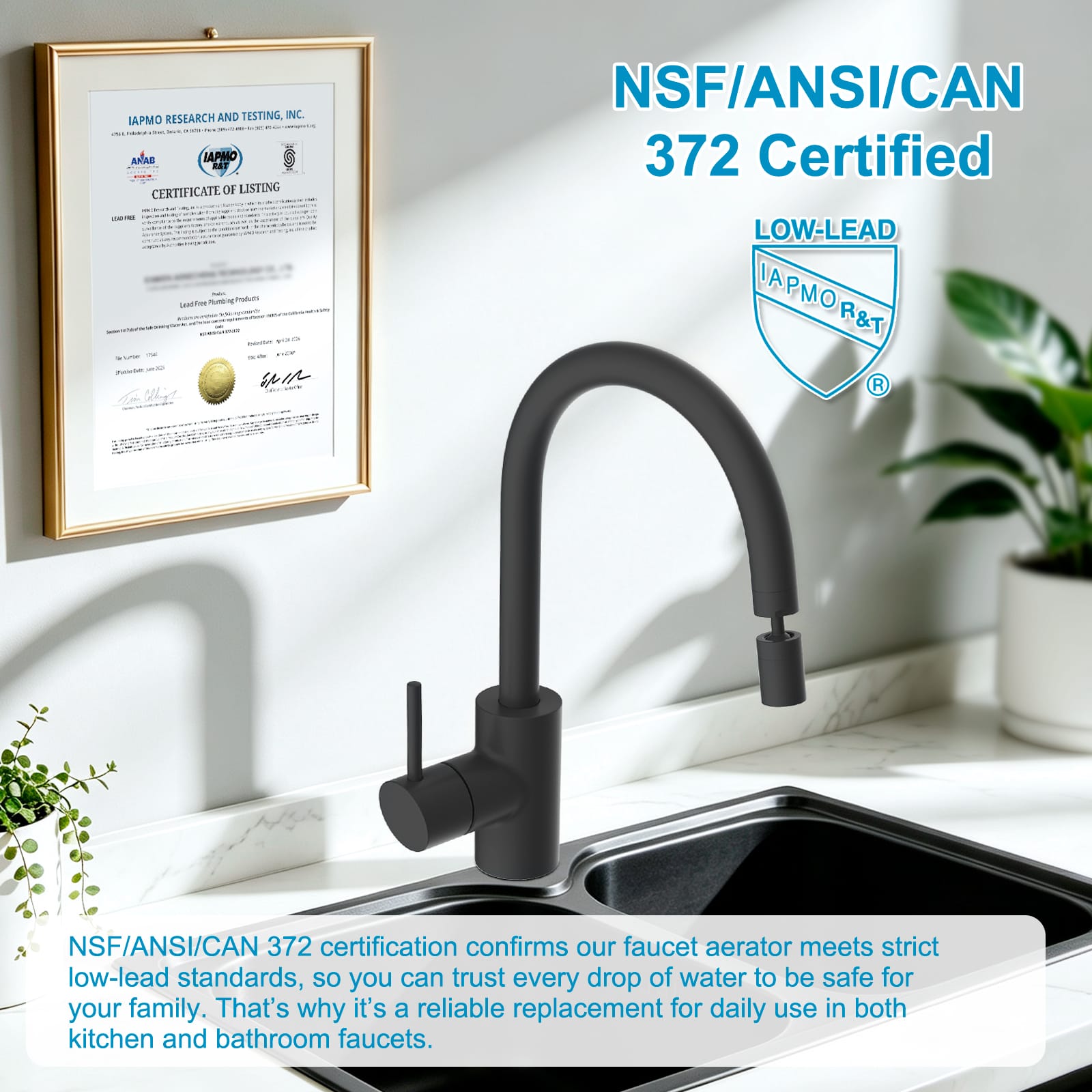 Hibbent Shop Faucet Aerator Hibbent 4-Mode Faucet Aerator, Faucet Sprayer Attachment, Matte Black NSF/ANSI/CAN 372 Certified, 360° Swivel Kitchen & Bathroom Sink Aerator, Faucet Replacement Part, 55/64 Inch Female Thread Hibbent 4-Mode Faucet Aerator, Faucet Sprayer Attachment, Matte Black NSF/ANSI/CAN 372 Certified, 360° Swivel Kitchen & Bathroom Sink Aerator, Faucet Replacement Part, 55/64 Inch Female Thread