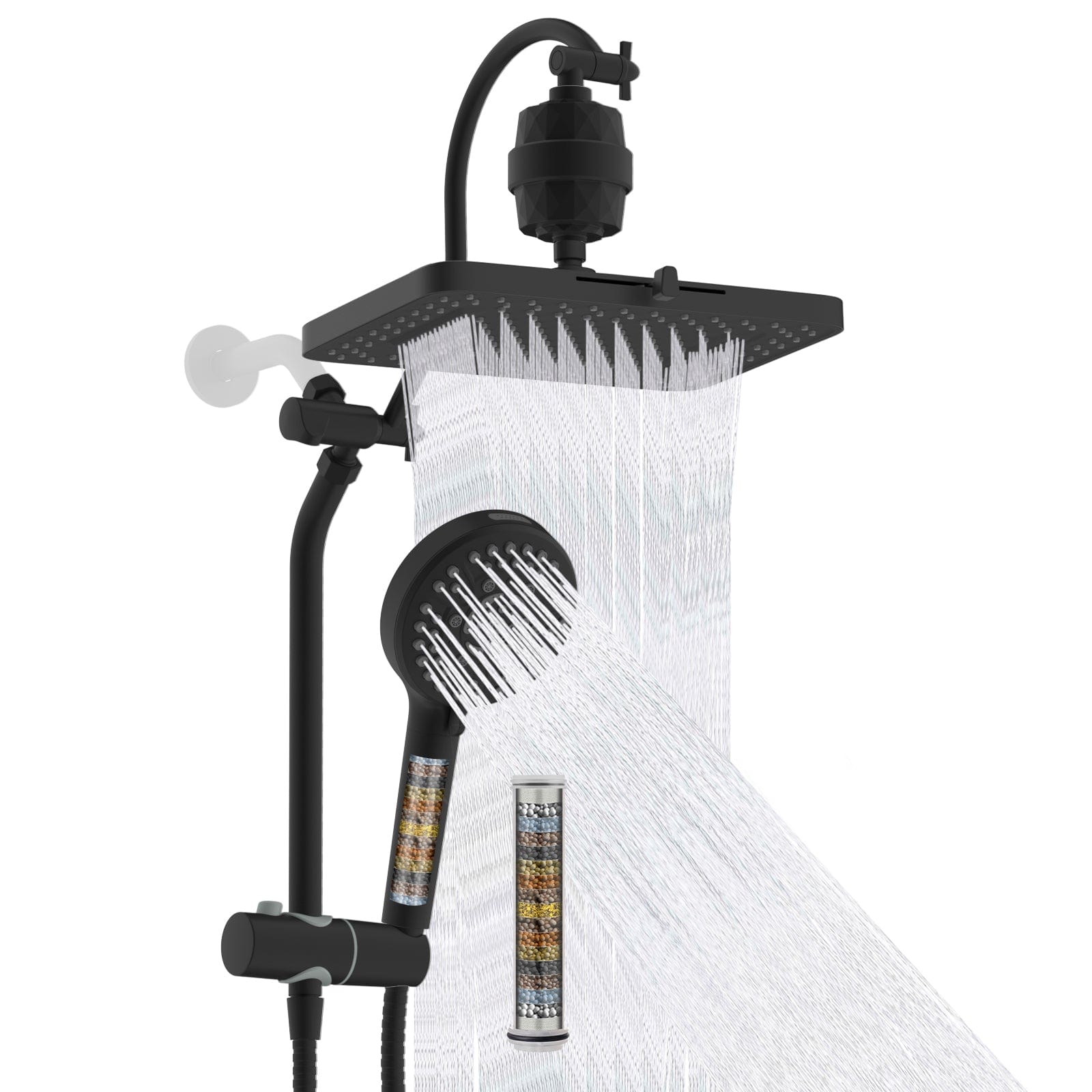Hibbent Shop Hibbent 5-spray Filtered Rainfall Shower Head Combo, High Pressure 13'' Showerhead with 10 Spray Modes Handheld, All Metal 3 way Diverter Shower Arm, 71'' Hose and Holder, Matte Black Hibbent 5-spray Filtered Rainfall Shower Head Combo, High Pressure 13'' Showerhead with 10 Spray Modes Handheld, All Metal 3 way Diverter Shower Arm, 71'' Hose and Holder, Matte Black