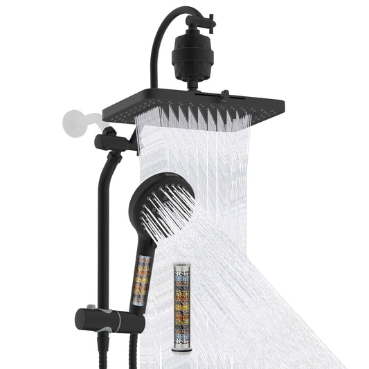Hibbent Shop Hibbent 5-spray Filtered Rainfall Shower Head Combo, High Pressure 13'' Showerhead with 10 Spray Modes Handheld, All Metal 3 way Diverter Shower Arm, 71'' Hose and Holder, Matte Black Hibbent 5-spray Filtered Rainfall Shower Head Combo, High Pressure 13'' Showerhead with 10 Spray Modes Handheld, All Metal 3 way Diverter Shower Arm, 71'' Hose and Holder, Matte Black
