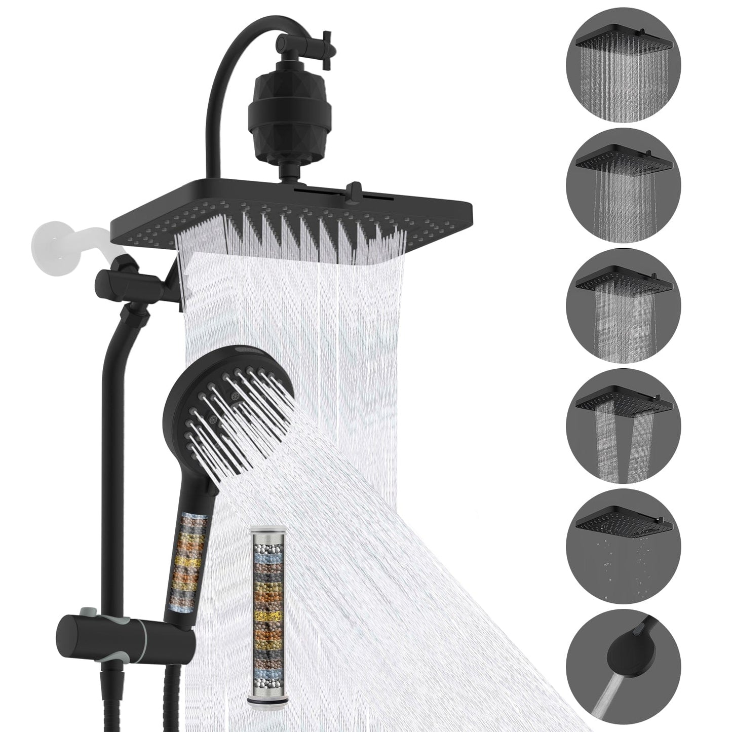 Hibbent Shop Hibbent 5-spray Filtered Rainfall Shower Head Combo, High Pressure 13'' Showerhead with 10 Spray Modes Handheld, All Metal 3 way Diverter Shower Arm, 71'' Hose and Holder, Matte Black Hibbent 5-spray Filtered Rainfall Shower Head Combo, High Pressure 13'' Showerhead with 10 Spray Modes Handheld, All Metal 3 way Diverter Shower Arm, 71'' Hose and Holder, Matte Black