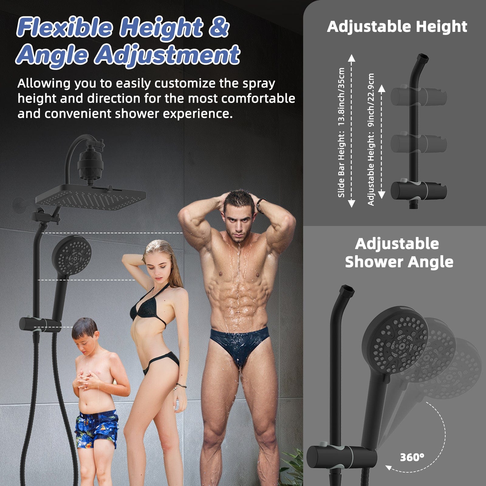 Hibbent Shop Hibbent 5-spray Filtered Rainfall Shower Head Combo, High Pressure 13'' Showerhead with 10 Spray Modes Handheld, All Metal 3 way Diverter Shower Arm, 71'' Hose and Holder, Matte Black Hibbent 5-spray Filtered Rainfall Shower Head Combo, High Pressure 13'' Showerhead with 10 Spray Modes Handheld, All Metal 3 way Diverter Shower Arm, 71'' Hose and Holder, Matte Black