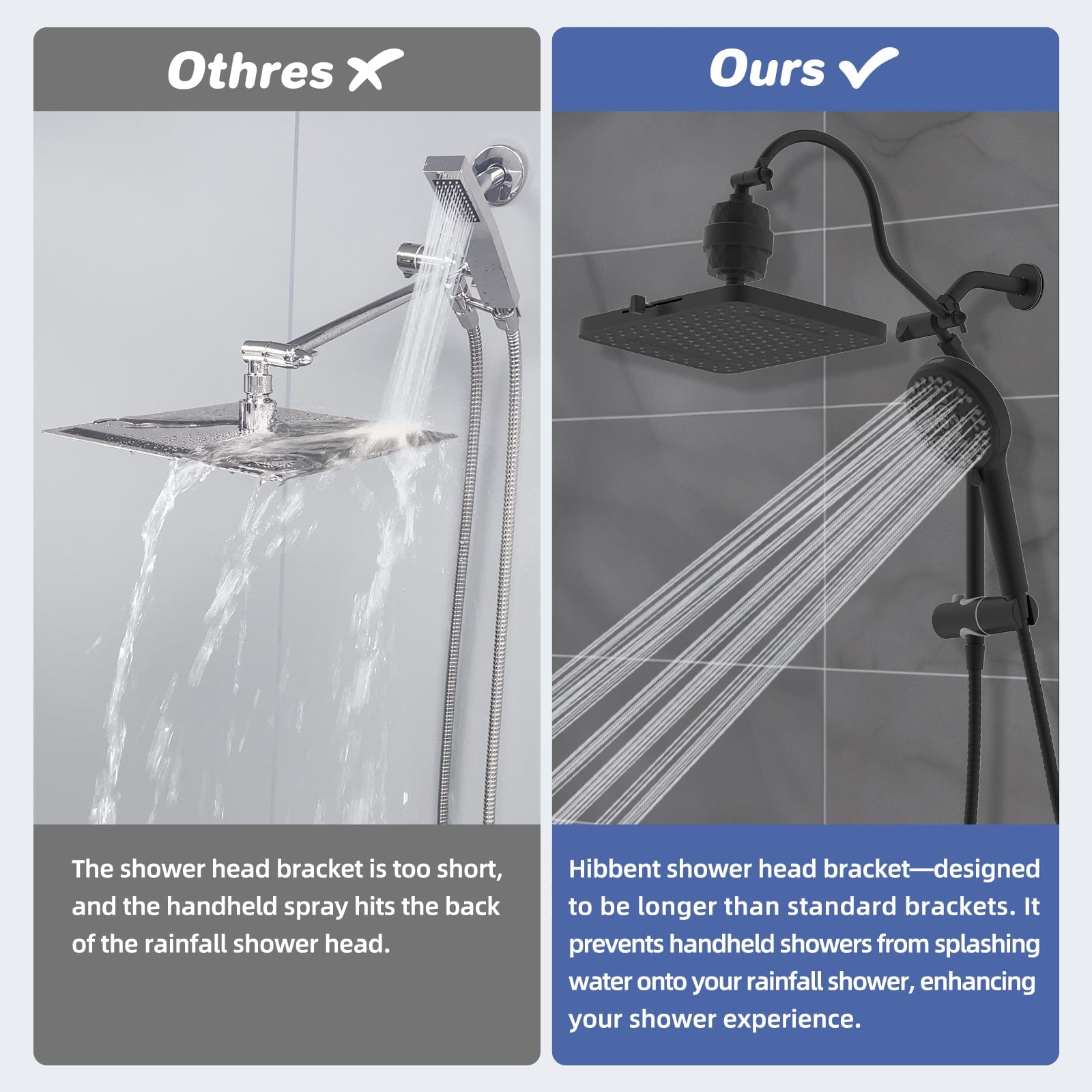 Hibbent Shop Hibbent 5-spray Filtered Rainfall Shower Head Combo, High Pressure 13'' Showerhead with 10 Spray Modes Handheld, All Metal 3 way Diverter Shower Arm, 71'' Hose and Holder, Matte Black Hibbent 5-spray Filtered Rainfall Shower Head Combo, High Pressure 13'' Showerhead with 10 Spray Modes Handheld, All Metal 3 way Diverter Shower Arm, 71'' Hose and Holder, Matte Black