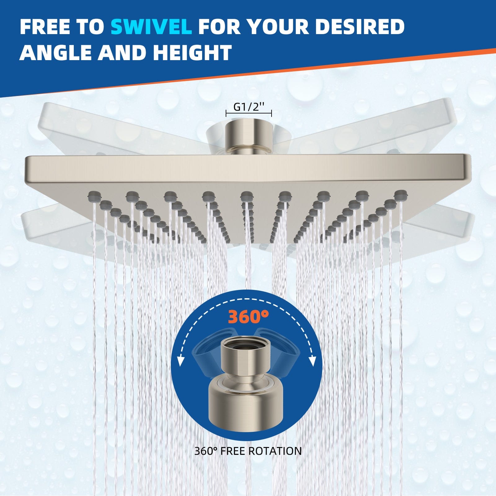 Hibbent Shop Hibbent Thickness Metal Rain Shower Head, 6'' High Pressure Rainfall Shower Head, Square Bathroom Waterfall Shower Heads, High Flow Fixed Showerheads with Adjustable Brass Ball Joint, Brushed Nickel Hibbent Thickness Metal Rain Shower Head, 6'' High Pressure Rainfall Shower Head, Square Bathroom Waterfall Shower Heads, High Flow Fixed Showerheads with Adjustable Brass Ball Joint, Brushed Nickel