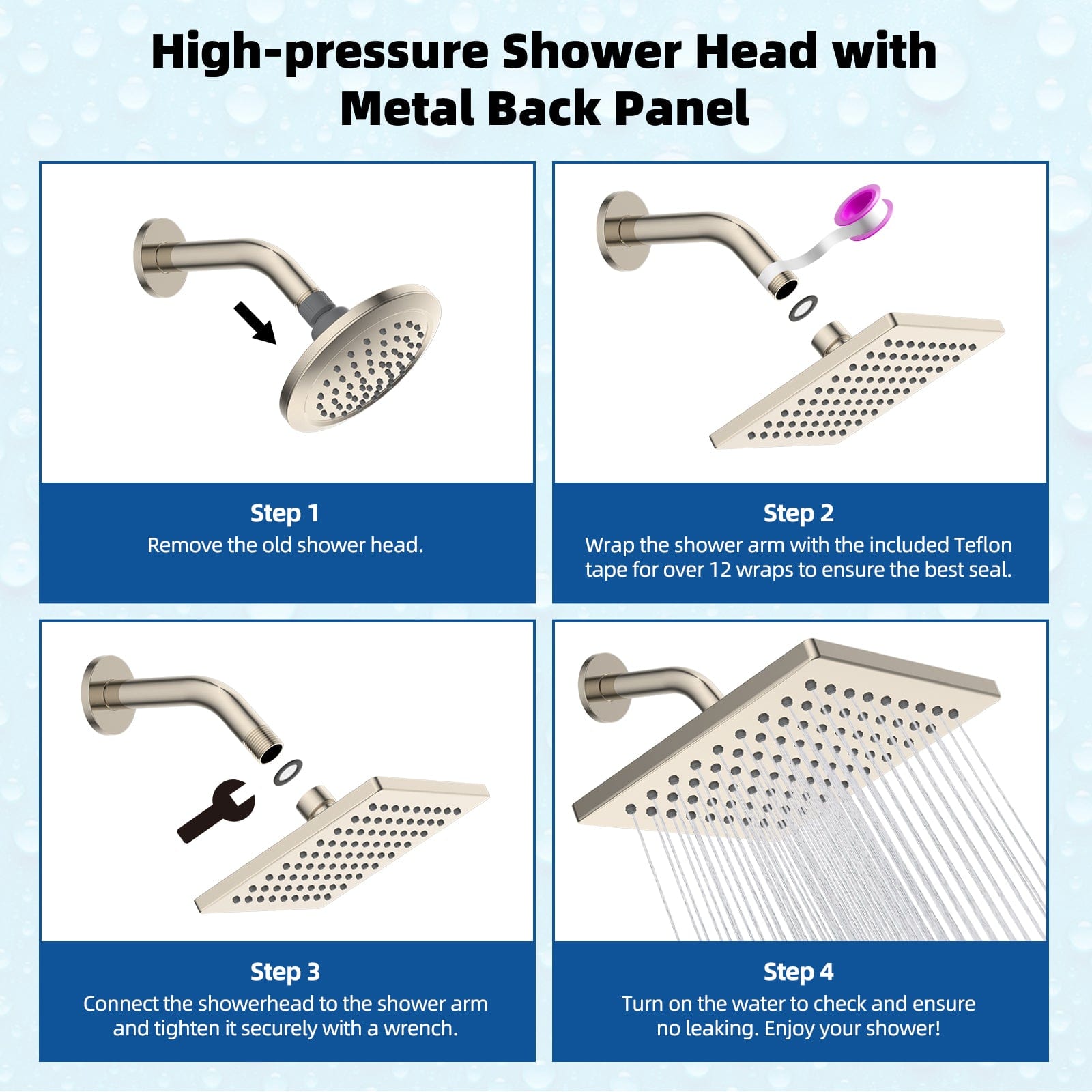 Hibbent Shop Hibbent Thickness Metal Rain Shower Head, 6'' High Pressure Rainfall Shower Head, Square Bathroom Waterfall Shower Heads, High Flow Fixed Showerheads with Adjustable Brass Ball Joint, Brushed Nickel Hibbent Thickness Metal Rain Shower Head, 6'' High Pressure Rainfall Shower Head, Square Bathroom Waterfall Shower Heads, High Flow Fixed Showerheads with Adjustable Brass Ball Joint, Brushed Nickel