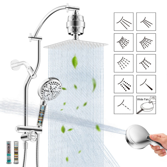Hibbent Shop Shower Heads Hibbent 10'' All Metal Showerhead Combo & 10 Mode Filtered Handheld | High Pressure Stainless Steel Showerhead, 4-way Diverter, Heightened All Metal Extension Arm, 71'' Hose & Holder, Easy Reach Hibbent 10'' All Metal Showerhead Combo & 10 Mode Filtered Handheld | High Pressure Stainless Steel Showerhead, 4-way Diverter, Heightened All Metal Extension Arm, 71'' Hose & Holder, Easy Reach