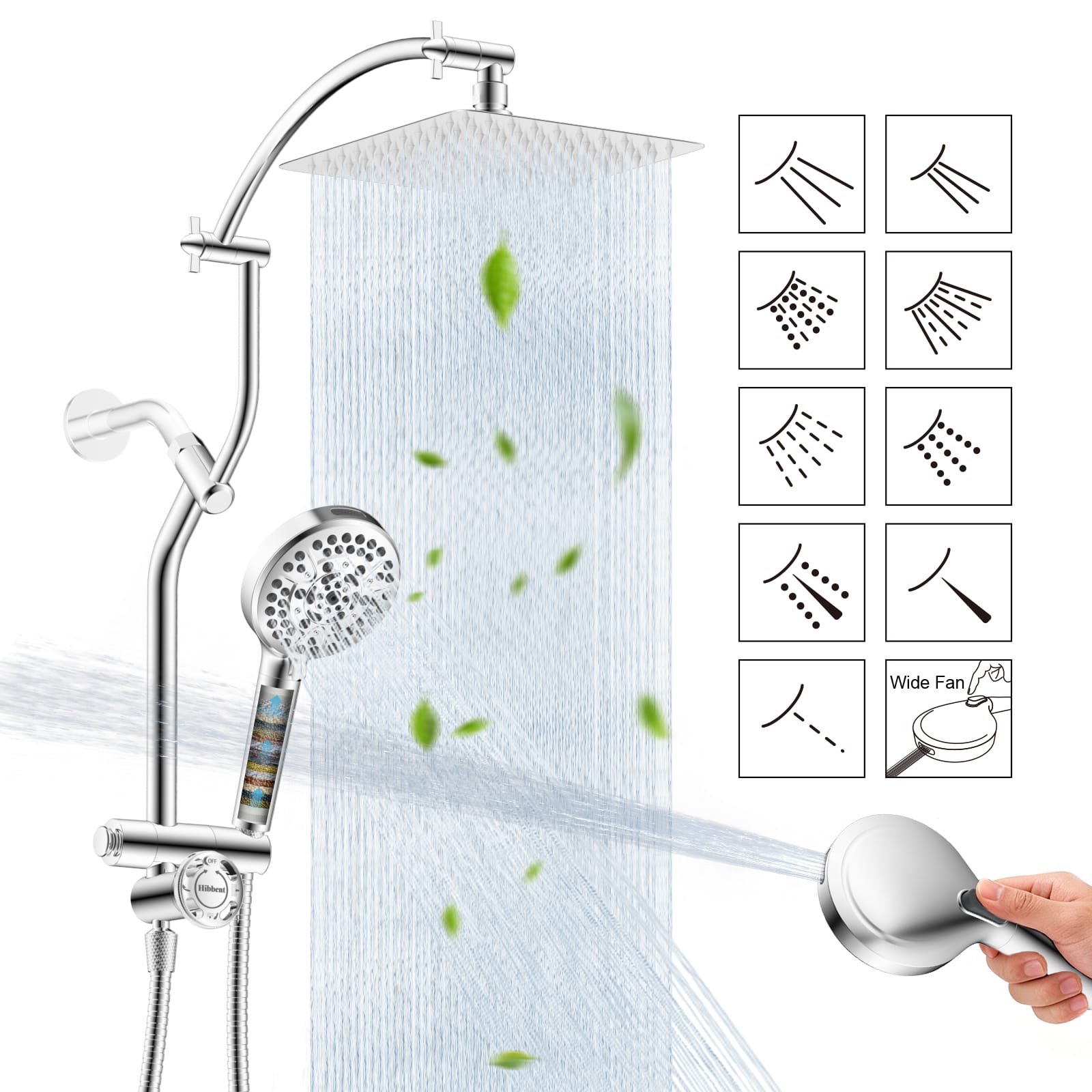 Hibbent Shop Shower Heads Hibbent 10'' All Metal Showerhead Combo & 10 Mode Filtered Handheld | High Pressure Stainless Steel Showerhead, 4-way Diverter, Heightened All Metal Extension Arm, 71'' Hose & Holder, Easy Reach Hibbent 10'' All Metal Showerhead Combo & 10 Mode Filtered Handheld | High Pressure Stainless Steel Showerhead, 4-way Diverter, Heightened All Metal Extension Arm, 71'' Hose & Holder, Easy Reach