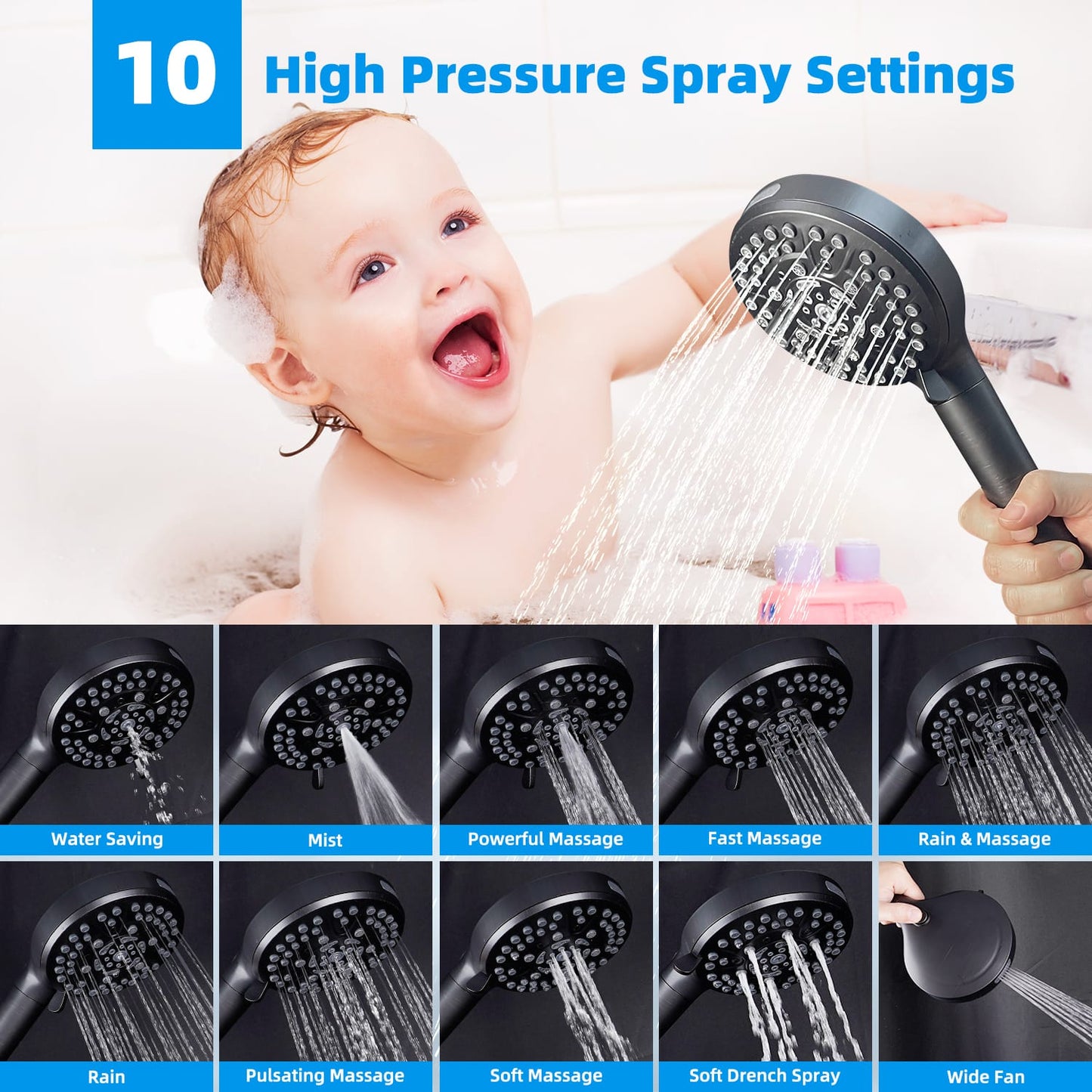 Hibbent Shop Shower Heads Hibbent 10" Dual Filtered Shower Head, 10-spray Handheld All Metal High Pressure Rainfall Shower Head Combo with Filter, 16" Extension Arm, 3-way Diverter, 71" Hose & Shower Holder Oil-Rubbed Bronze Hibbent 10" Dual Filtered Shower Head, 10-spray Handheld All Metal High Pressure Rainfall Shower Head Combo with Filter, 16" Extension Arm, 3-way Diverter, 71" Hose & Shower Holder Oil-Rubbed Bronze