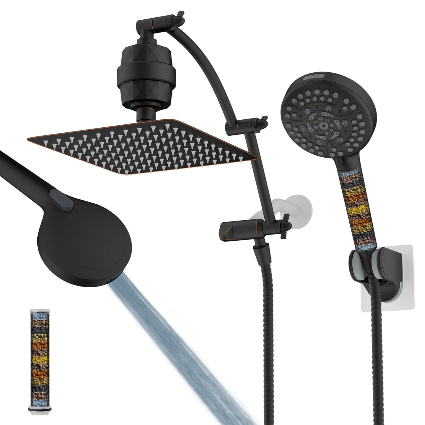Hibbent Shop Shower Heads Hibbent 10" Dual Filtered Shower Head, 10-spray Handheld All Metal High Pressure Rainfall Shower Head Combo with Filter, 16" Extension Arm, 3-way Diverter, 71" Hose & Shower Holder Oil-Rubbed Bronze Hibbent 10" Dual Filtered Shower Head, 10-spray Handheld All Metal High Pressure Rainfall Shower Head Combo with Filter, 16" Extension Arm, 3-way Diverter, 71" Hose & Shower Holder Oil-Rubbed Bronze