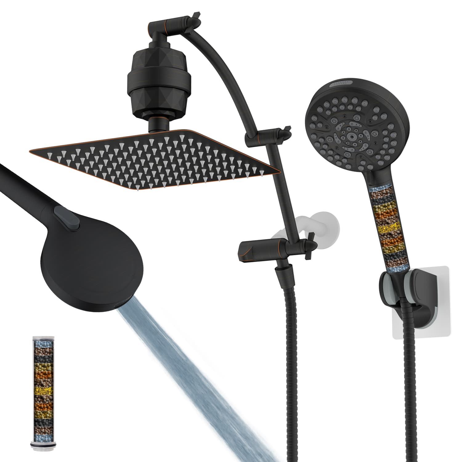 Hibbent Shop Shower Heads Hibbent 10" Dual Filtered Shower Head, 10-spray Handheld All Metal High Pressure Rainfall Shower Head Combo with Filter, 16" Extension Arm, 3-way Diverter, 71" Hose & Shower Holder Oil-Rubbed Bronze Hibbent 10" Dual Filtered Shower Head, 10-spray Handheld All Metal High Pressure Rainfall Shower Head Combo with Filter, 16" Extension Arm, 3-way Diverter, 71" Hose & Shower Holder Oil-Rubbed Bronze