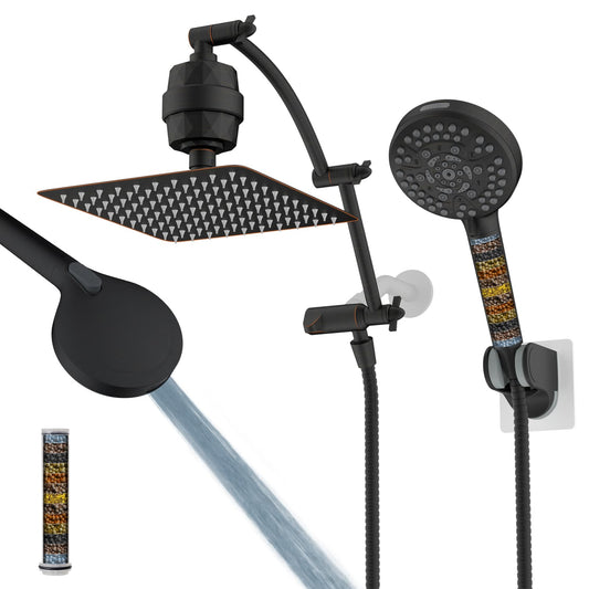 Hibbent Shop Shower Heads Hibbent 10" Dual Filtered Shower Head, 10-spray Handheld All Metal High Pressure Rainfall Shower Head Combo with Filter, 16" Extension Arm, 3-way Diverter, 71" Hose & Shower Holder Oil-Rubbed Bronze Hibbent 10" Dual Filtered Shower Head, 10-spray Handheld All Metal High Pressure Rainfall Shower Head Combo with Filter, 16" Extension Arm, 3-way Diverter, 71" Hose & Shower Holder Oil-Rubbed Bronze