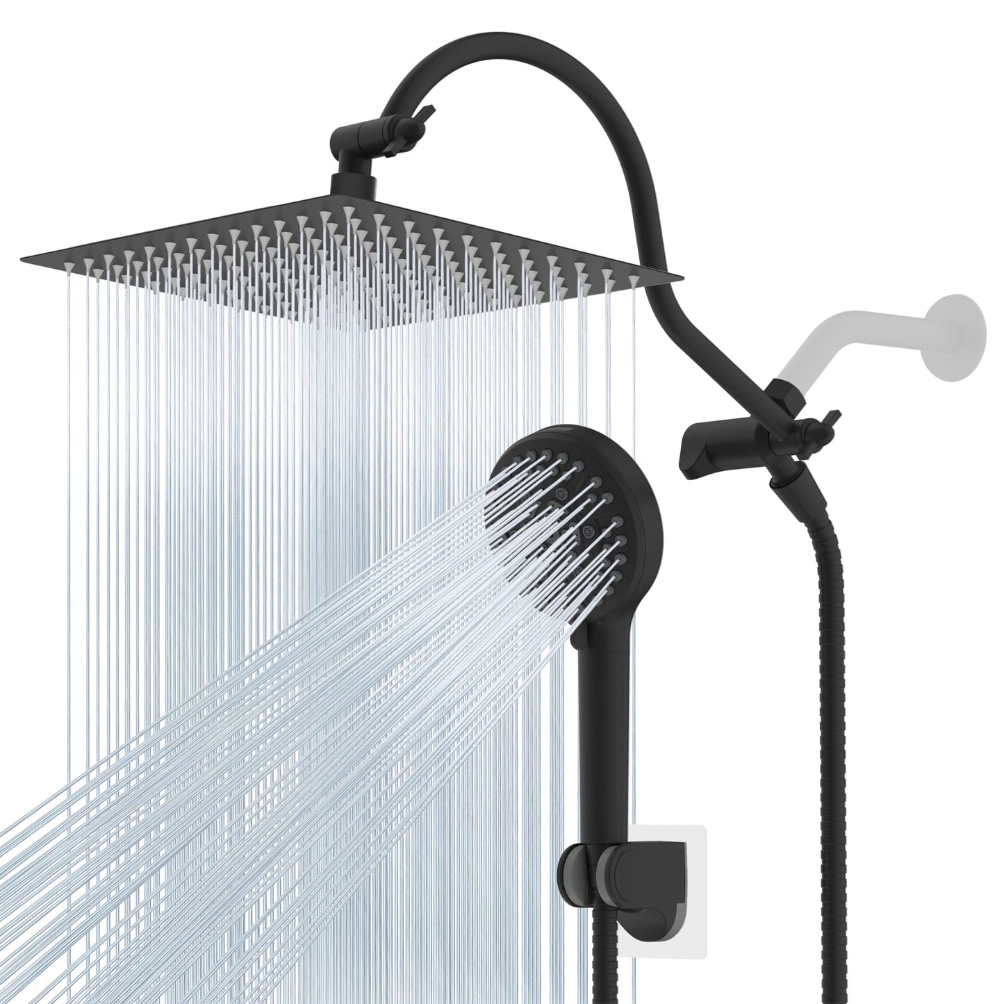 Hibbent Shop Shower Heads Hibbent 12'' All Metal CUPC Certified Shower Head, High Pressure Rainfall Shower Head, Handheld Showerhead Combo, 12'' Adjustable Extension Arm, 10-Spray, 71'' Hose, Showerhead Holder, Matte Black Hibbent 12'' All Metal CUPC Certified Shower Head, High Pressure Rainfall Shower Head, Handheld Showerhead Combo, 12'' Adjustable Extension Arm, 10-Spray, 71'' Hose, Showerhead Holder, Matte Black