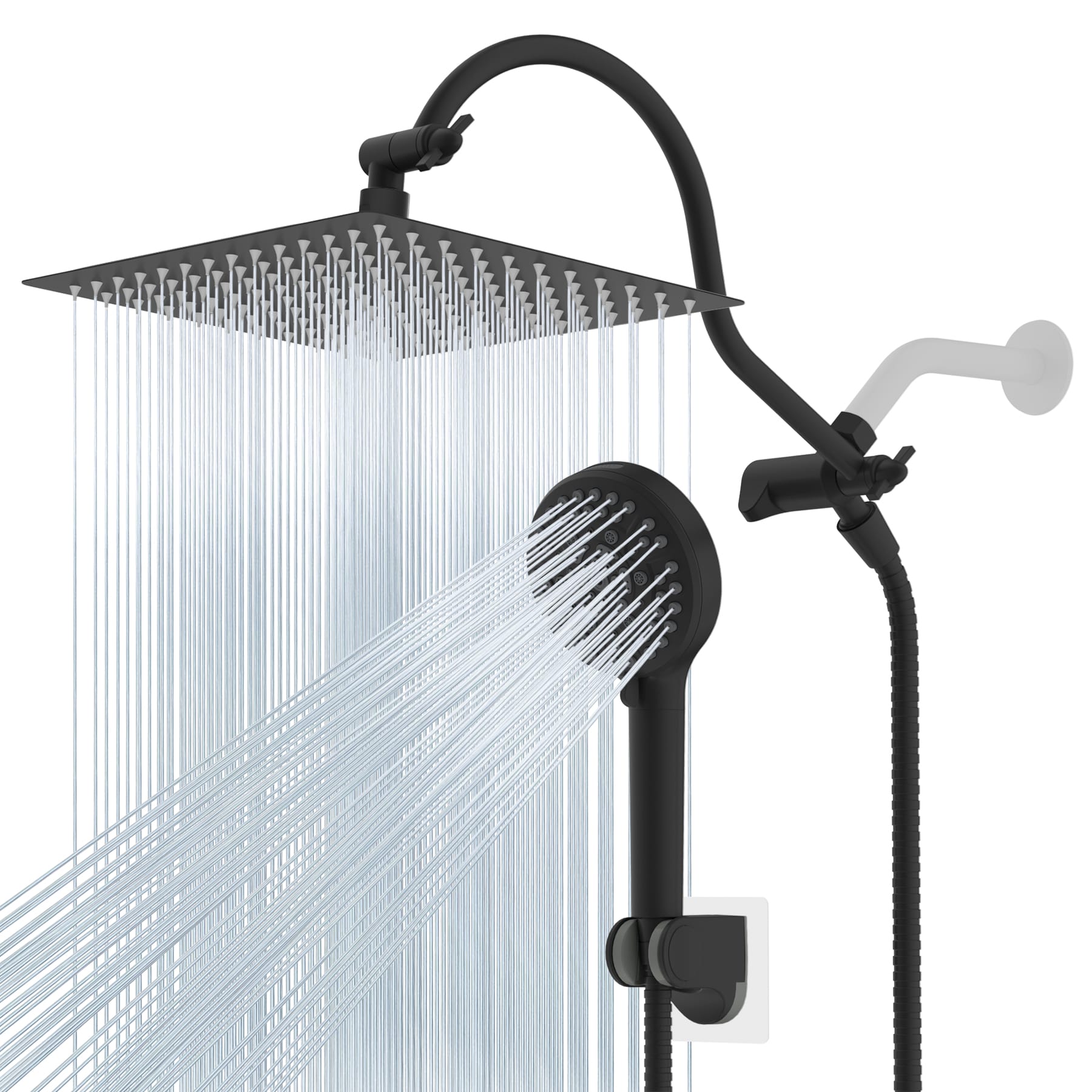 Hibbent Shop Shower Heads Hibbent 12'' All Metal CUPC Certified Shower Head, High Pressure Rainfall Shower Head, Handheld Showerhead Combo, 12'' Adjustable Extension Arm, 10-Spray, 71'' Hose, Showerhead Holder, Matte Black Hibbent 12'' All Metal CUPC Certified Shower Head, High Pressure Rainfall Shower Head, Handheld Showerhead Combo, 12'' Adjustable Extension Arm, 10-Spray, 71'' Hose, Showerhead Holder, Matte Black