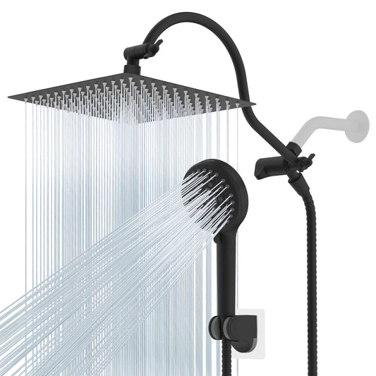 Hibbent Shop Shower Heads Hibbent 12'' All Metal CUPC Certified Shower Head, High Pressure Rainfall Shower Head, Handheld Showerhead Combo, 12'' Adjustable Extension Arm, 10-Spray, 71'' Hose, Showerhead Holder, Matte Black Hibbent 12'' All Metal CUPC Certified Shower Head, High Pressure Rainfall Shower Head, Handheld Showerhead Combo, 12'' Adjustable Extension Arm, 10-Spray, 71'' Hose, Showerhead Holder, Matte Black