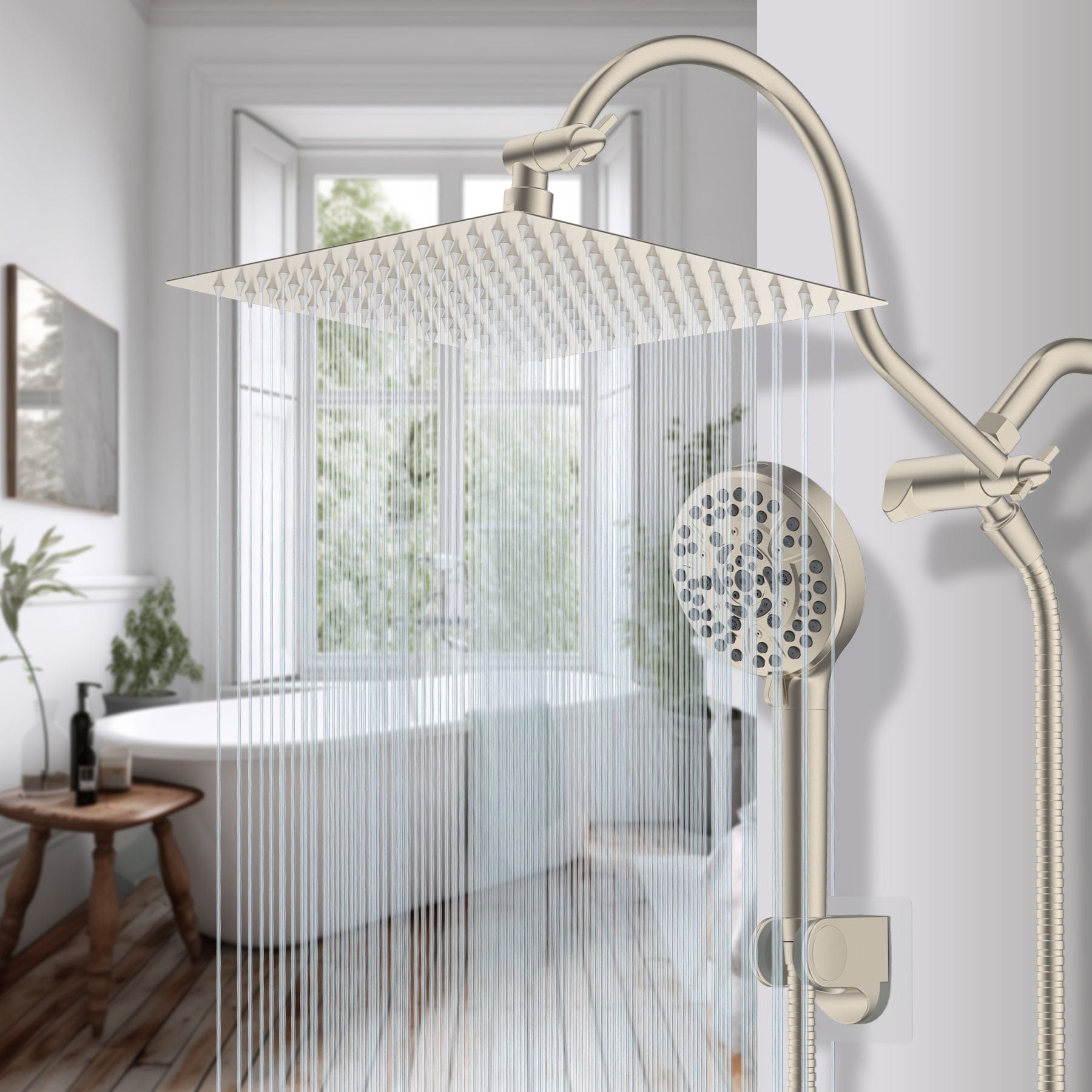 Hibbent Shop Shower Heads Hibbent 12'' All Metal Shower Head, High Pressure Rainfall Shower Head/Handheld Showerhead Combo/ 12'' Adjustable Curved Shower Extension Arm, 10-Spray, 71'' Adhesive Showerhead Holder, Brushed Nickel Hibbent 12'' All Metal Shower Head, High Pressure Rainfall Shower Head/Handheld Showerhead Combo/ 12'' Adjustable Curved Shower Extension Arm, 10-Spray, 71'' Adhesive Showerhead Holder, Brushed Nickel
