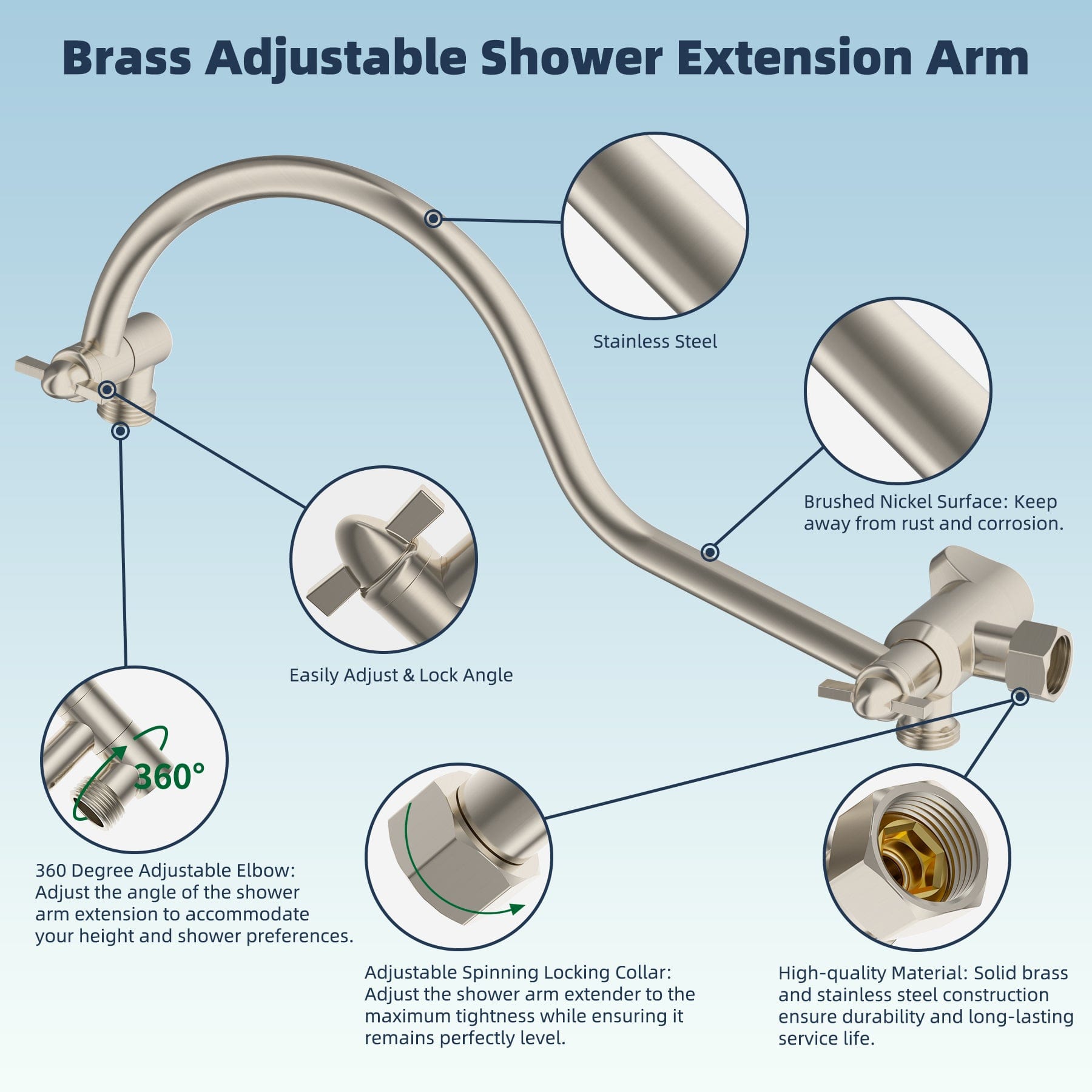 Hibbent Shop Shower Heads Hibbent 12'' All Metal Shower Head, High Pressure Rainfall Shower Head/Handheld Showerhead Combo/ 12'' Adjustable Curved Shower Extension Arm, 10-Spray, 71'' Adhesive Showerhead Holder, Brushed Nickel Hibbent 12'' All Metal Shower Head, High Pressure Rainfall Shower Head/Handheld Showerhead Combo/ 12'' Adjustable Curved Shower Extension Arm, 10-Spray, 71'' Adhesive Showerhead Holder, Brushed Nickel