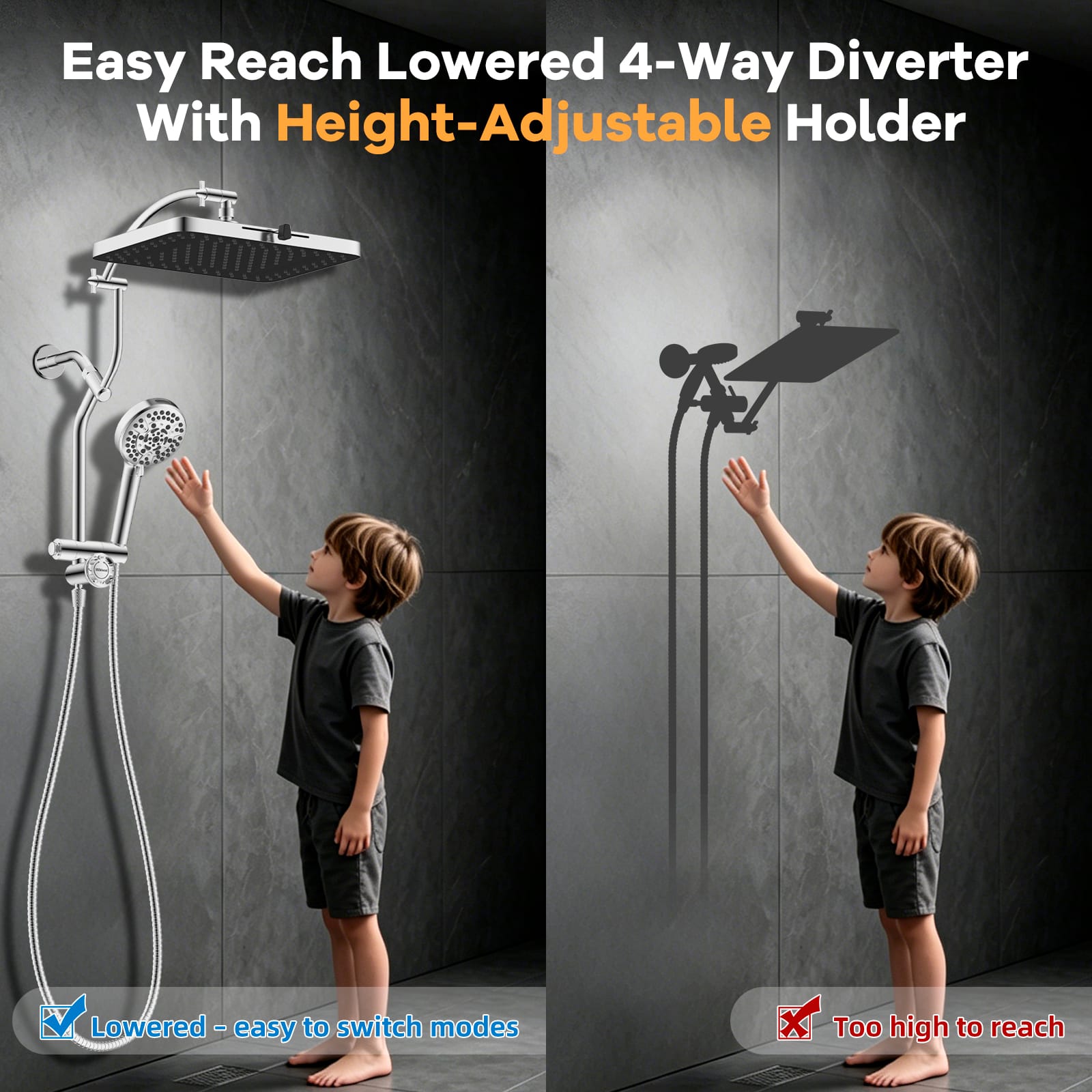 Hibbent Shop Shower Heads Hibbent 13'' Rain Showerhead Combo, 10 Mode Filtered Handheld Spray | High Pressure 5-Spray Showerhead, 4-way Diverter, Upgraded Heightened All Metal Extension Arm, 71'' Hose & Holder, Easy Reach Hibbent 13'' Rain Showerhead Combo, 10 Mode Filtered Handheld Spray | High Pressure 5-Spray Showerhead, 4-way Diverter, Upgraded Heightened All Metal Extension Arm, 71'' Hose & Holder, Easy Reach