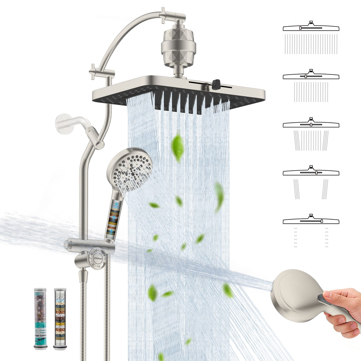 Hibbent Shop Shower Heads Hibbent 13'' Rain Showerhead Combo, 10 Mode Filtered Handheld Spray | High Pressure 5-Spray Showerhead, 4-way Diverter, Upgraded Heightened All Metal Extension Arm, 71'' Hose & Holder, Easy Reach Hibbent 13'' Rain Showerhead Combo, 10 Mode Filtered Handheld Spray | High Pressure 5-Spray Showerhead, 4-way Diverter, Upgraded Heightened All Metal Extension Arm, 71'' Hose & Holder, Easy Reach