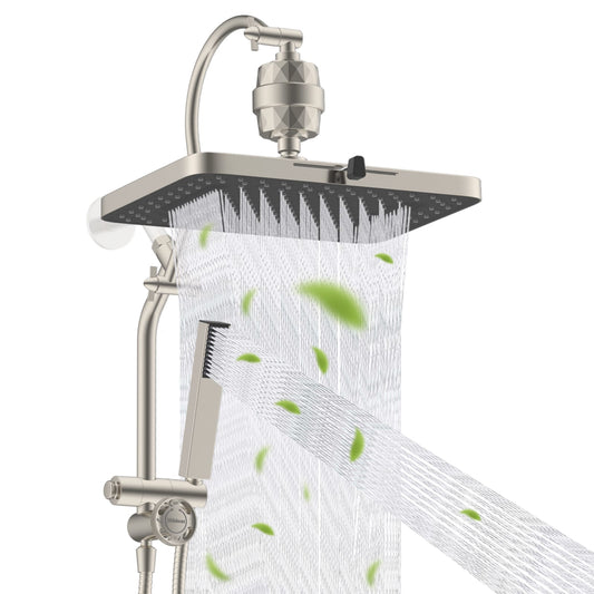 Hibbent Shop Shower Heads Hibbent 5-spray Filtered Rainfall Shower Head Combo, High Pressure 13'' Showerhead with Stainless Steel 4 Spray Modes Handheld, All Metal 4-way Diverter Arm, 71'' Hose & Holder, Brushed Nickel Hibbent 5-spray Filtered Rainfall Shower Head Combo, High Pressure 13'' Showerhead with Stainless Steel 4 Spray Modes Handheld, All Metal 4-way Diverter Arm, 71'' Hose & Holder, Brushed Nickel