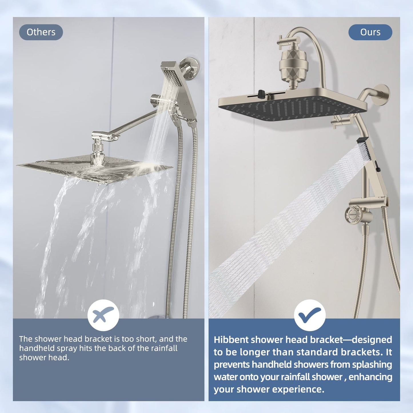 Hibbent Shop Shower Heads Hibbent 5-spray Filtered Rainfall Shower Head Combo, High Pressure 13'' Showerhead with Stainless Steel 4 Spray Modes Handheld, All Metal 4-way Diverter Arm, 71'' Hose & Holder, Brushed Nickel Hibbent 5-spray Filtered Rainfall Shower Head Combo, High Pressure 13'' Showerhead with Stainless Steel 4 Spray Modes Handheld, All Metal 4-way Diverter Arm, 71'' Hose & Holder, Brushed Nickel